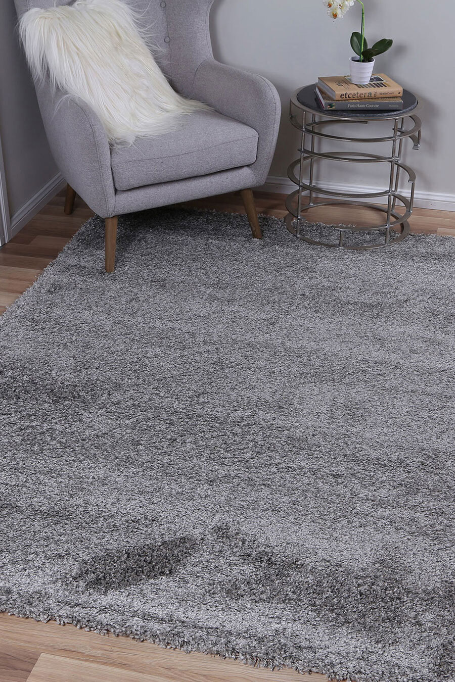 Large View Lusso Thick Plain Grey Shaggy Rug(Size 170 x 120cm)