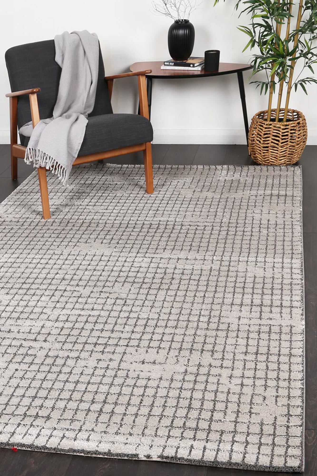 Lyla Grey Square Pattern Rug(Size 230 x 160cm)
