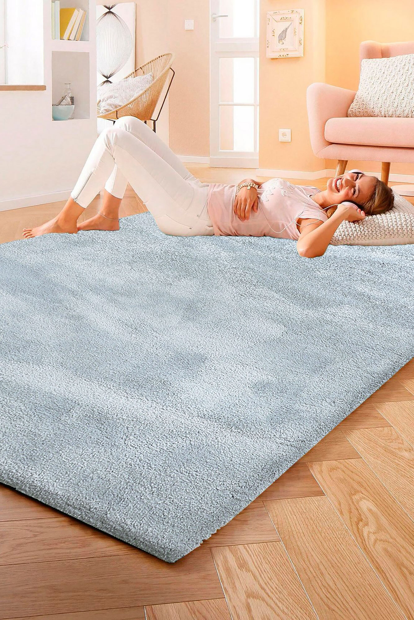 Levis Plain Blue Thick Shaggy Rug(Size 150 x 150cm) ROUND