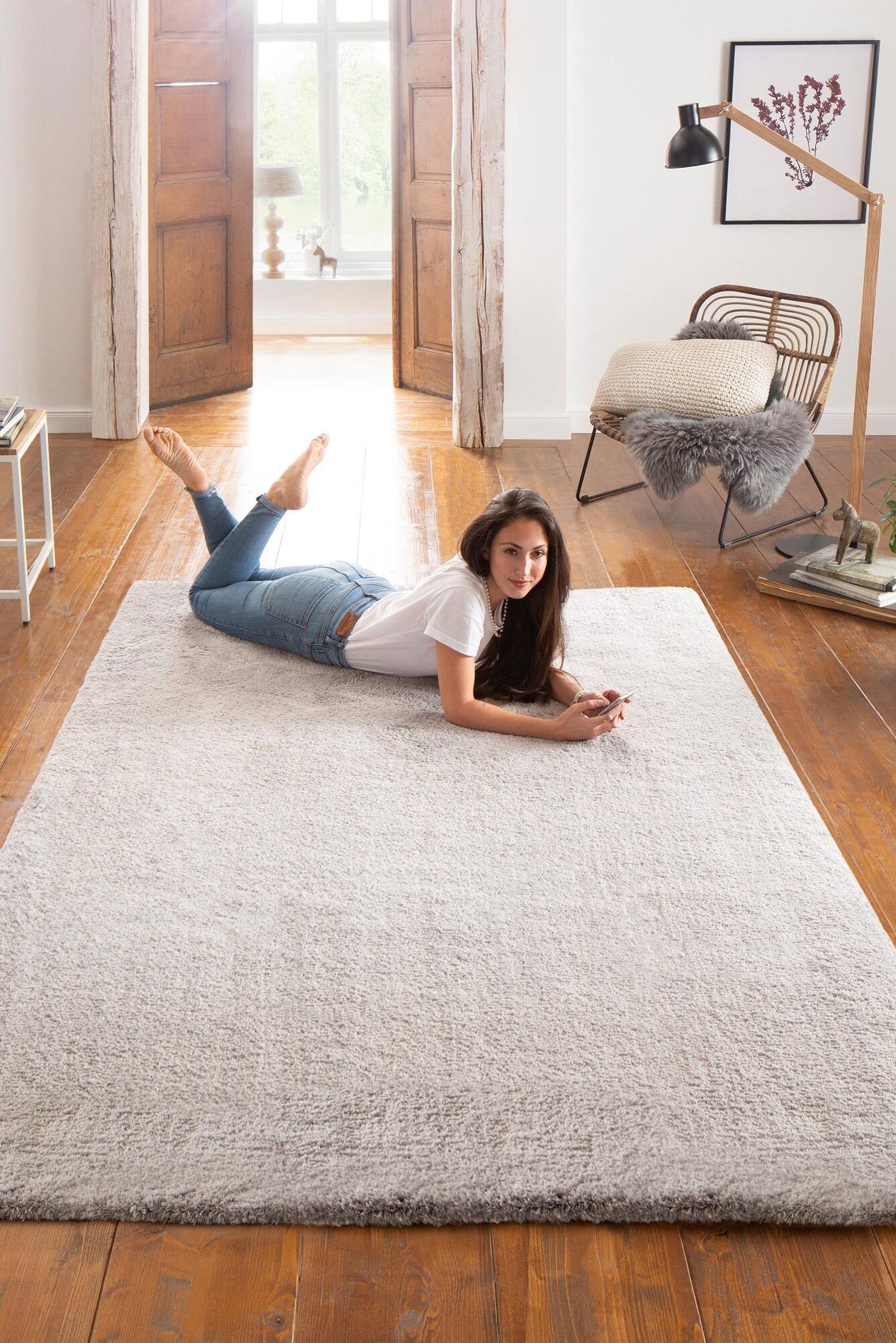 Large View Levis Plain Grey Thick Shaggy Rug(Size 160 x 120cm)