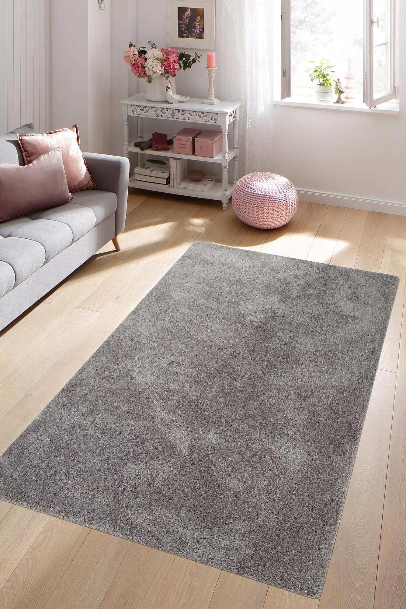 Levis Plain Grey Thick Shaggy Rug(Size 160 x 120cm)