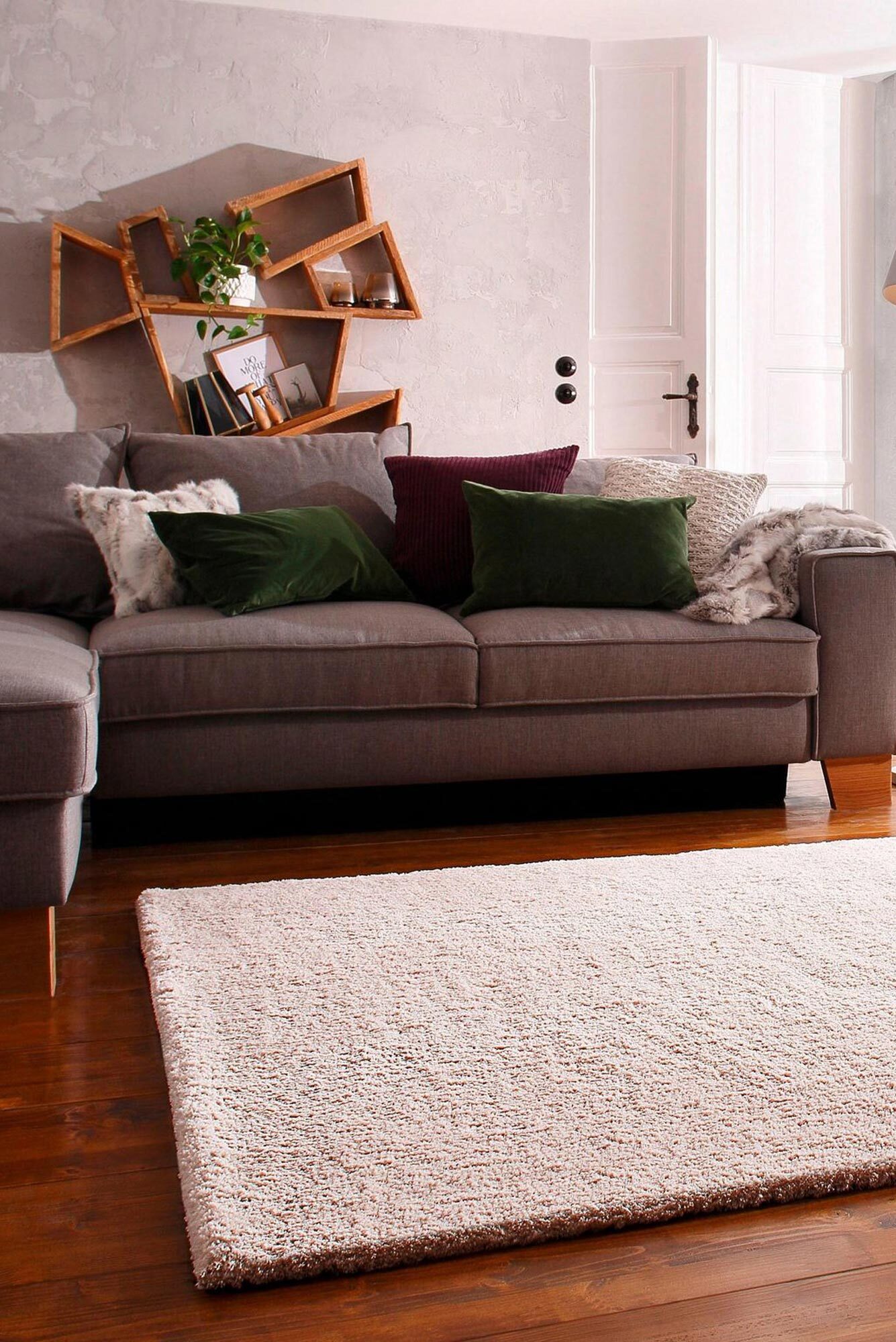 Large View Levis Plain Ivory Thick Shaggy Rug(Size 160 x 120cm)