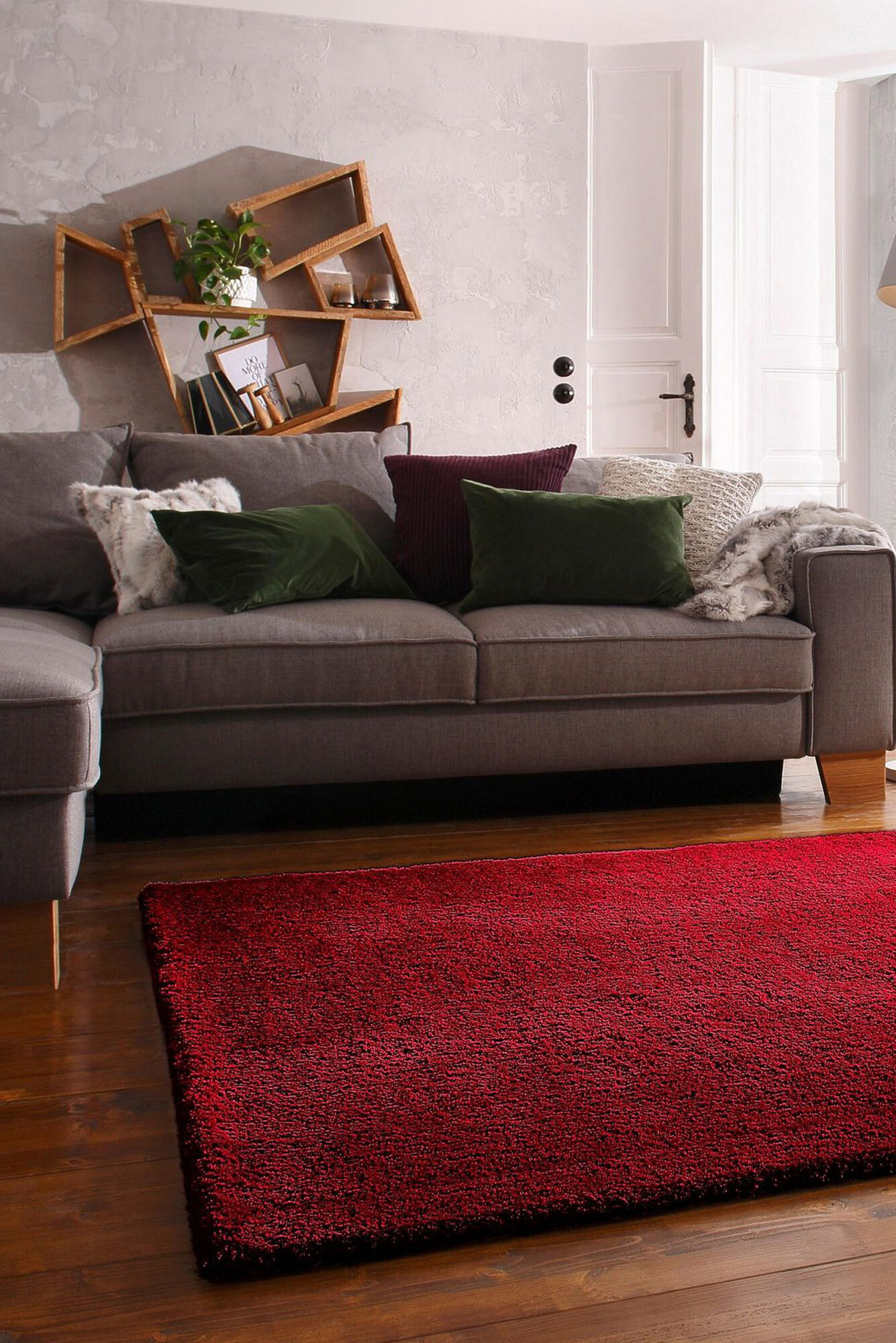 Large View Levis Plain Red Thick Shaggy Rug(Size 160 x 120cm)