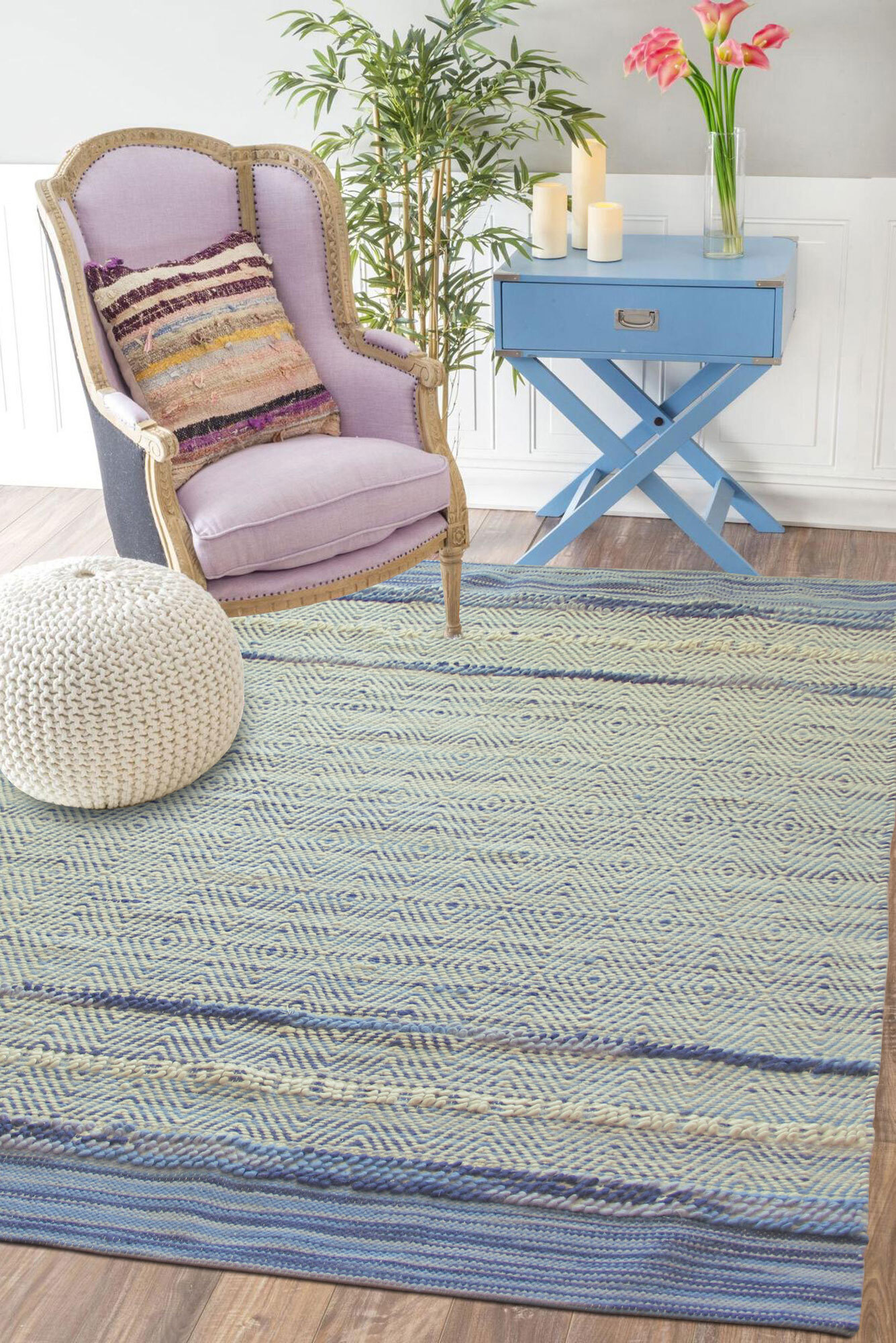 Medea Blue Flatweave Wool Rug(Size 170 x 120cm)