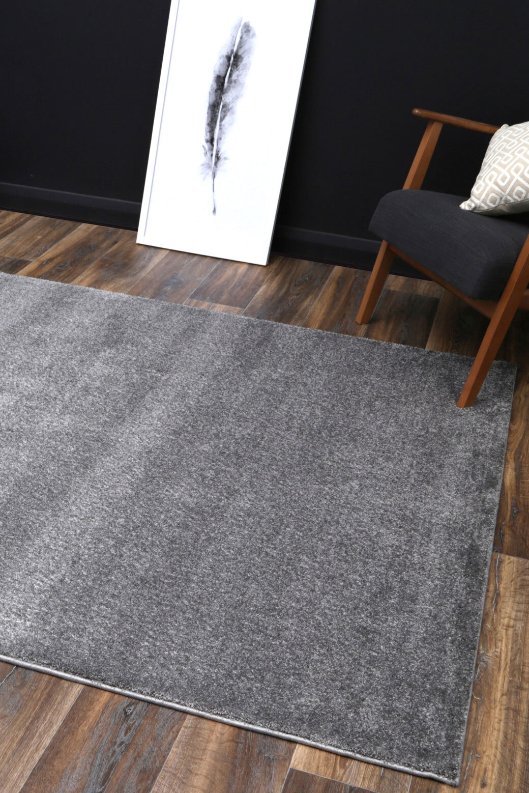 Large View Macey Thick Plain Grey Rug(Size 170 x 120cm)