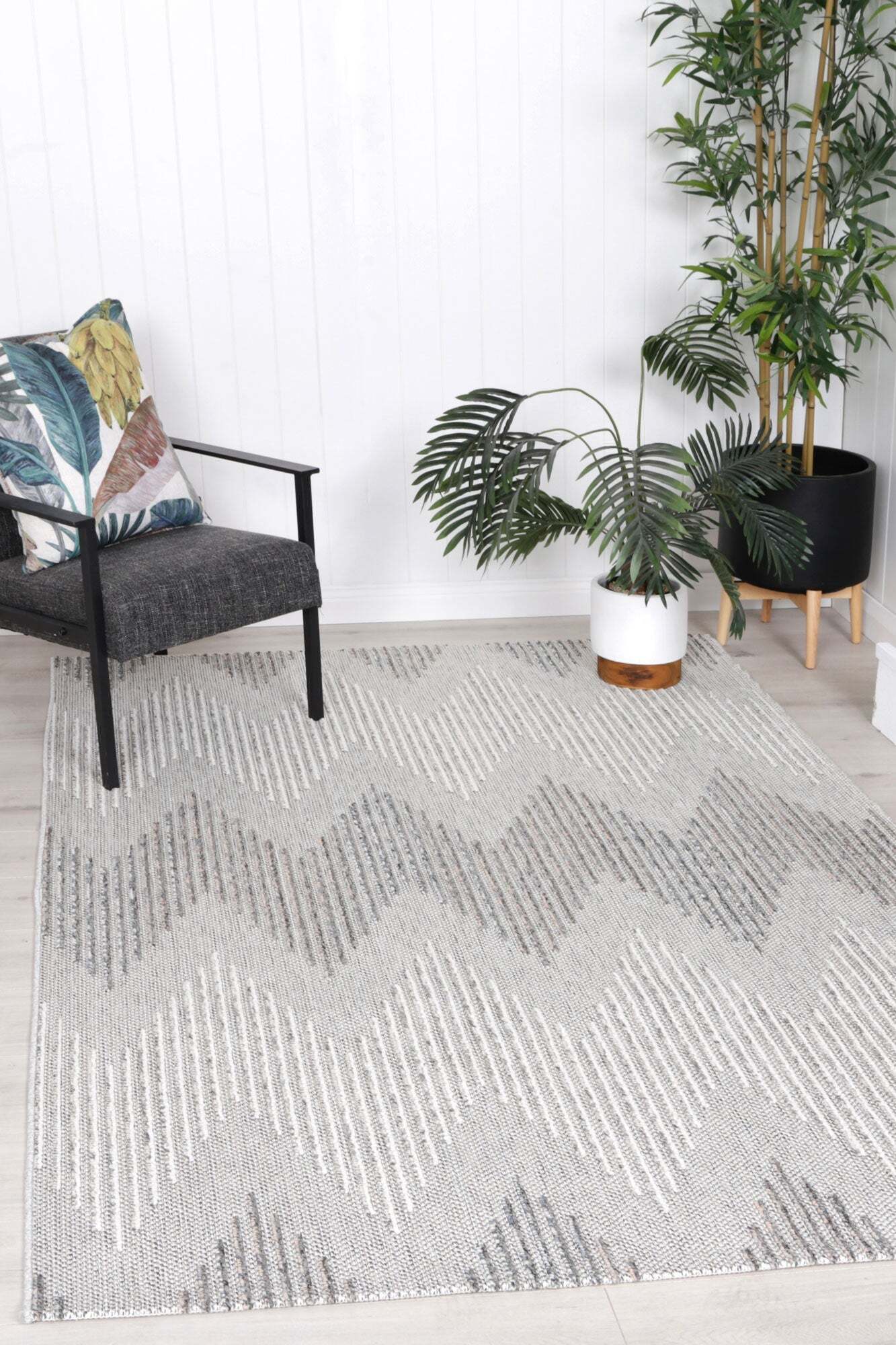 Large View Macy Grey Chevron Striped Rug(Size 230 x 160cm)