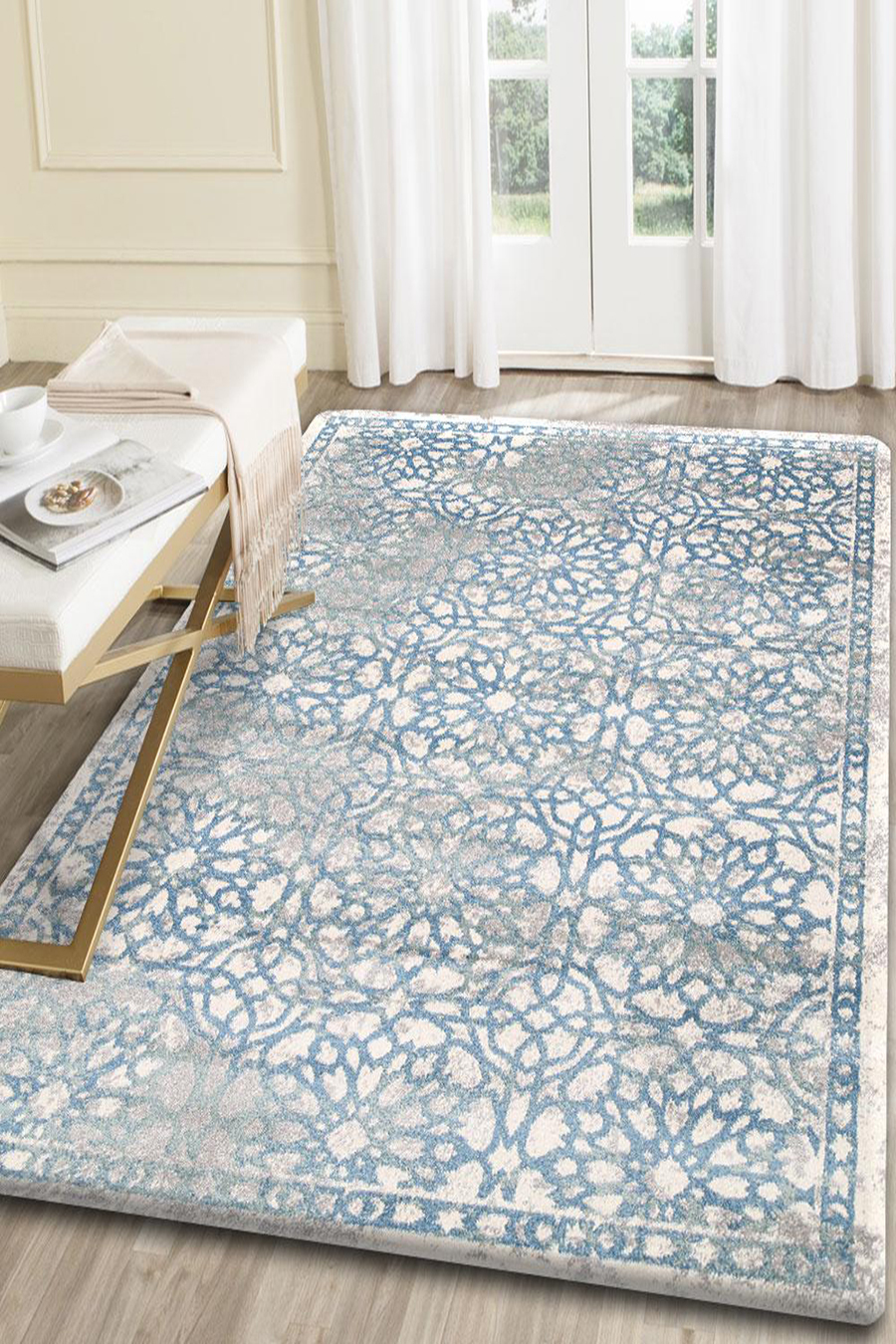 Marco Blue Floral Transitional Rug(Size 160 x 120cm)