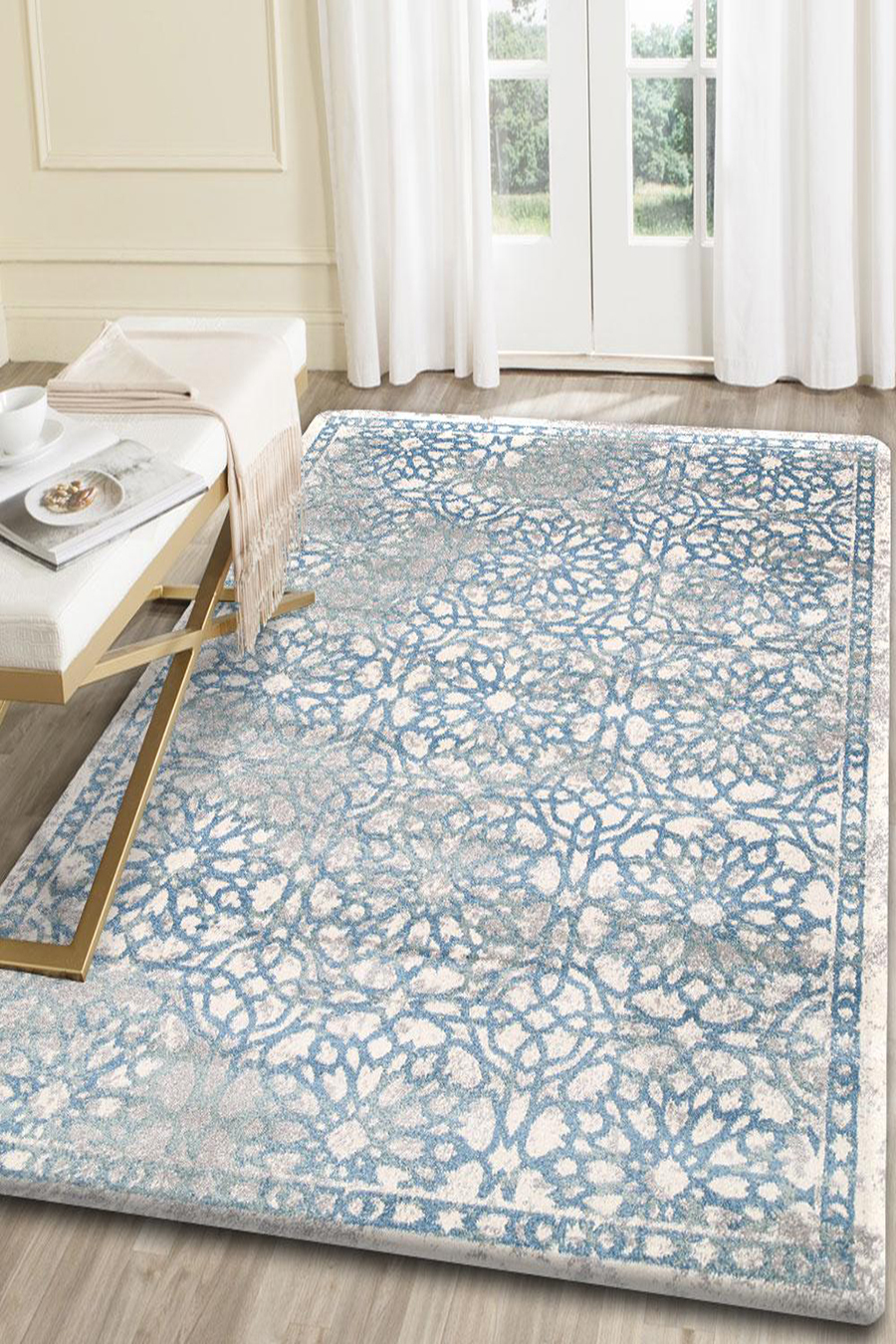 Large View Marco Blue Floral Transitional Rug(Size 160 x 120cm)