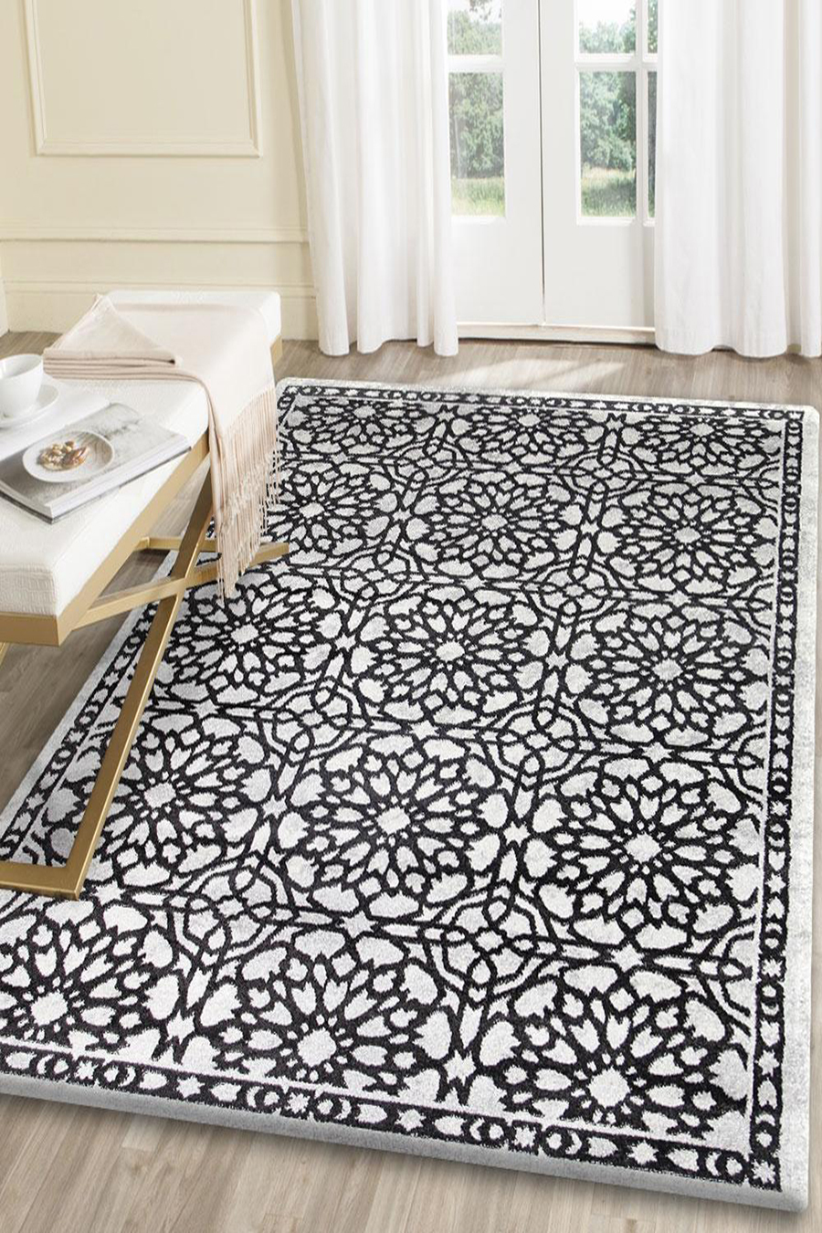 Large View Marco Modern Floral Trellis Rug(Size 160 x 120cm)