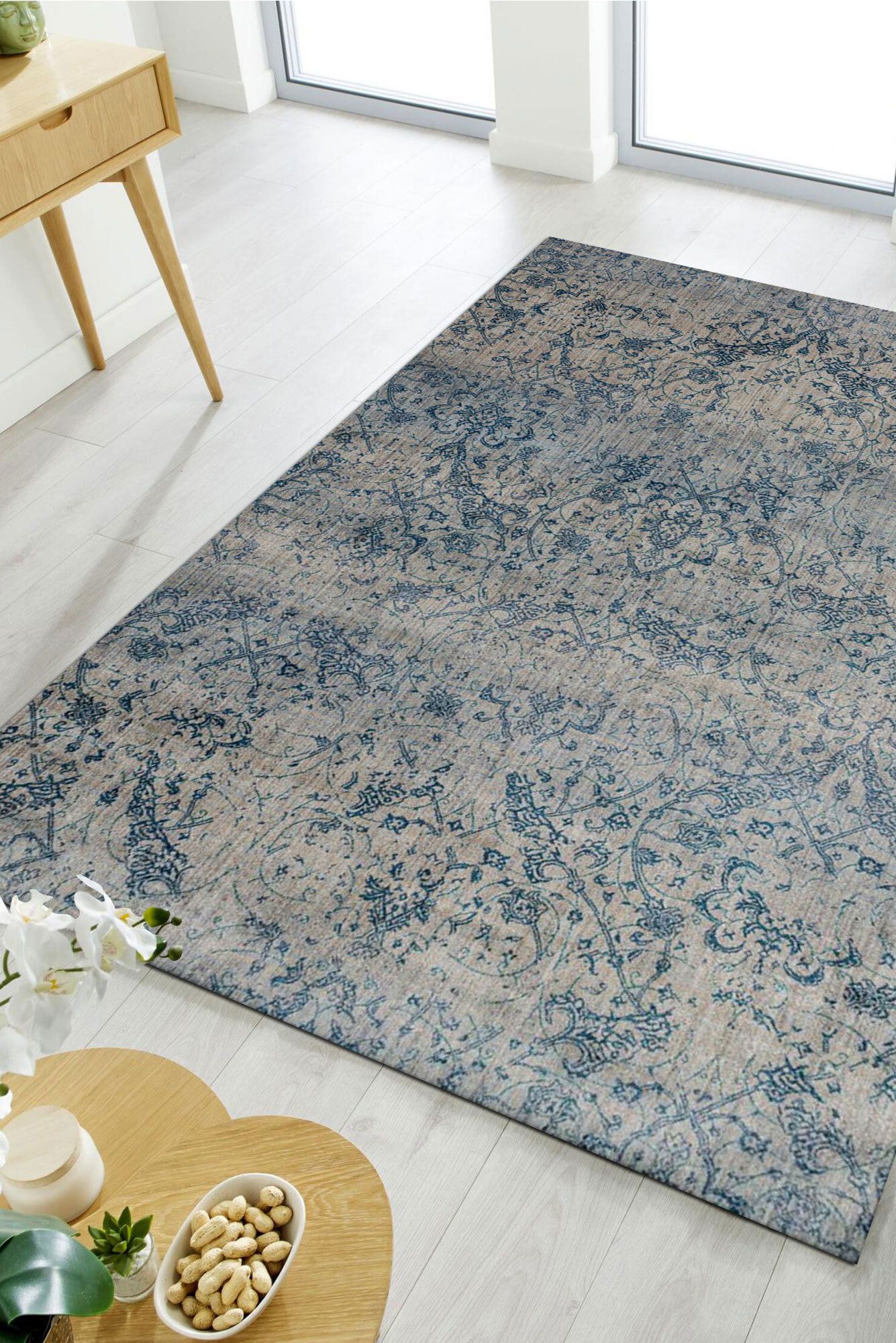 Melanie Blue Overdyed Floral Rug(Size 190 x 133cm)