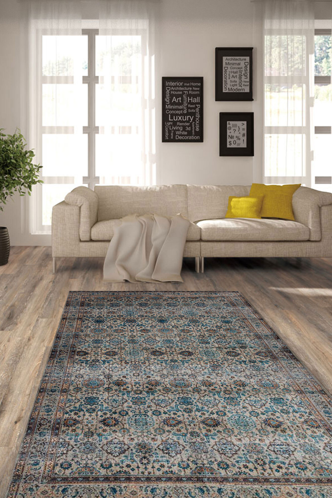 Large View Melanie Traditional Blue Rug(Size 190 x 133cm)