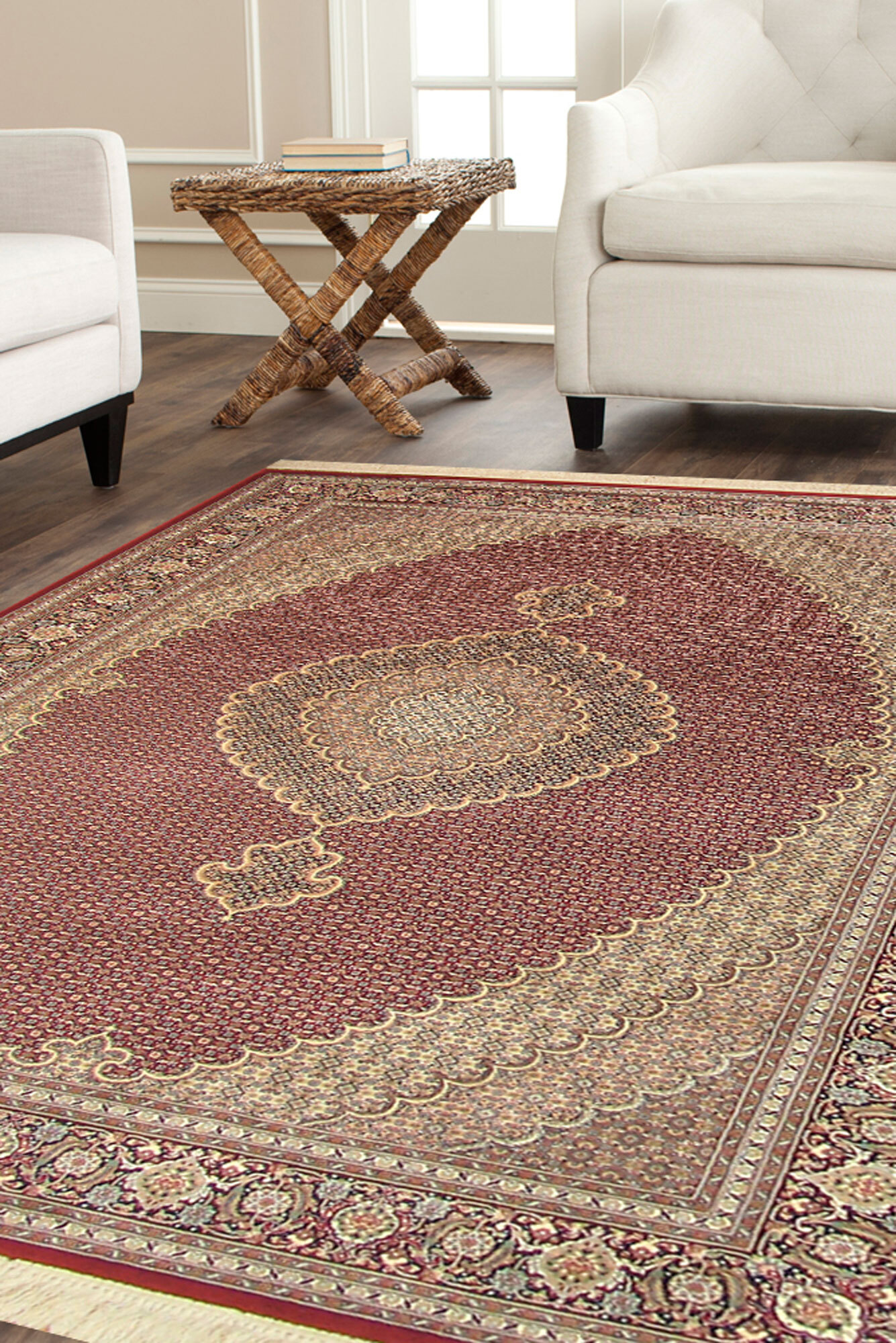 Large View Mona Red Oriental Fringed Rug(Size 180 x 120cm)