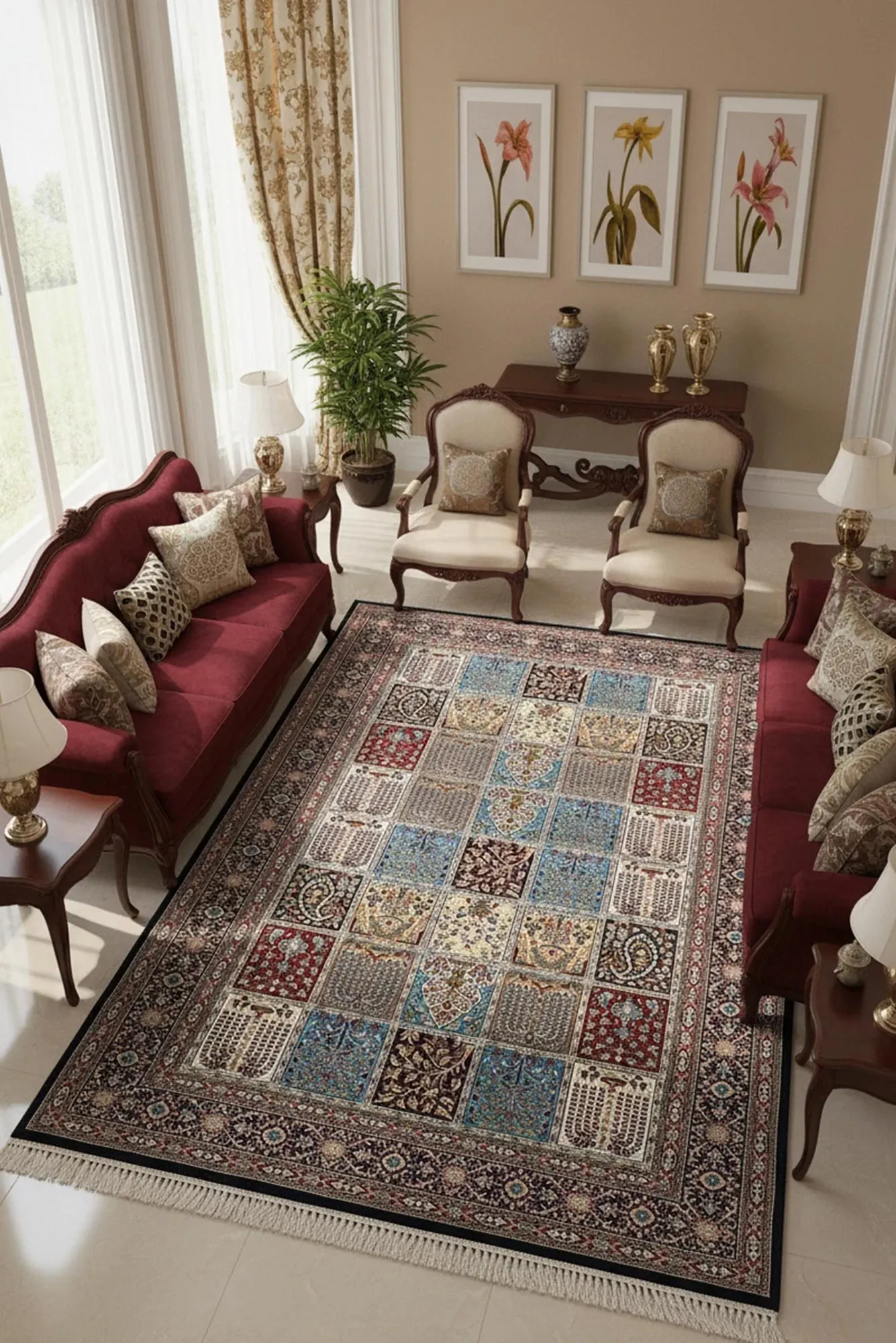 Large View Mona Classic Oriental Fringed Rug(Size 180 x 120cm)