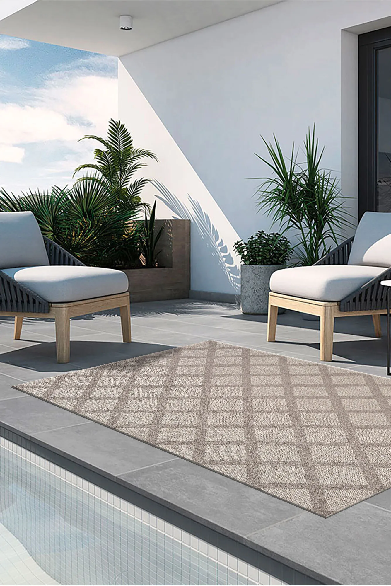 Large View Mika Diamond Trellis Patio Rug(Size 290 x 200cm)