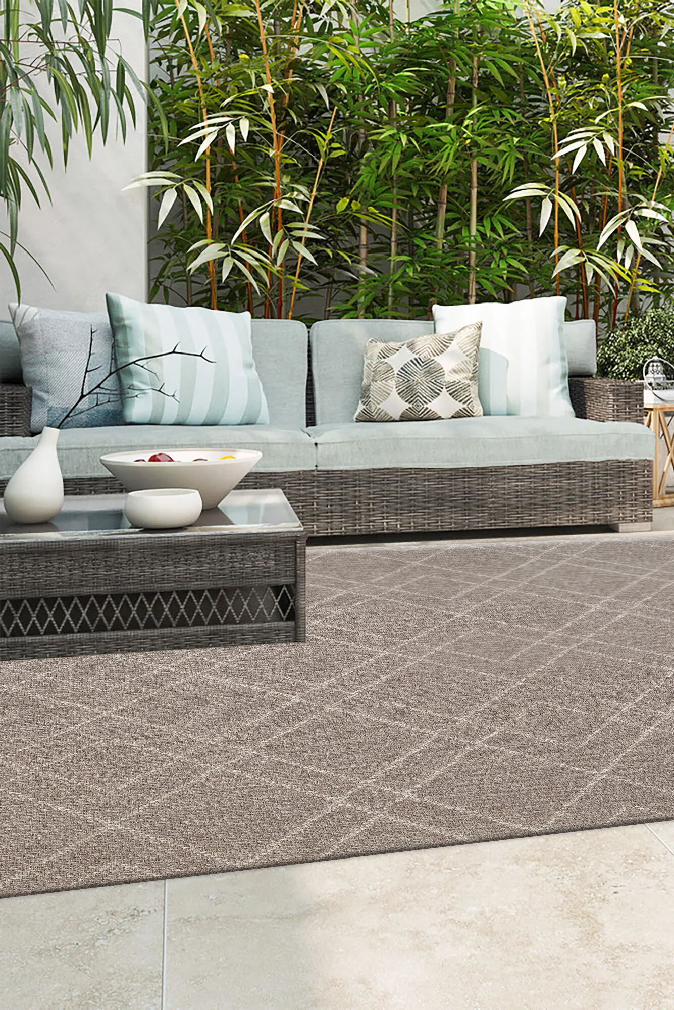 Large View Mika Diamond Design Patio Rug(Size 230 x 160cm)