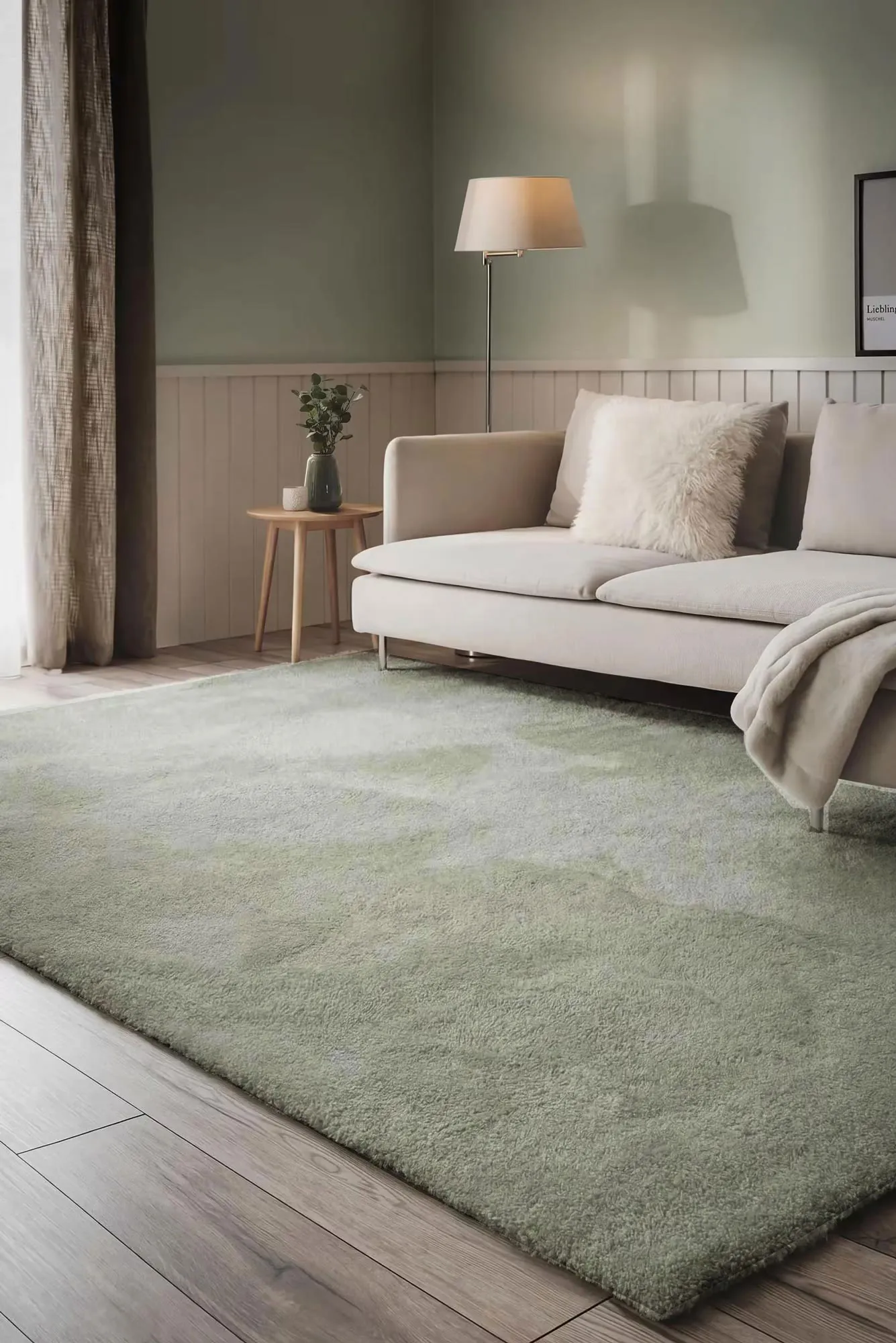 Mojito Plain Green Shaggy Rug(Size 230 x 160cm)