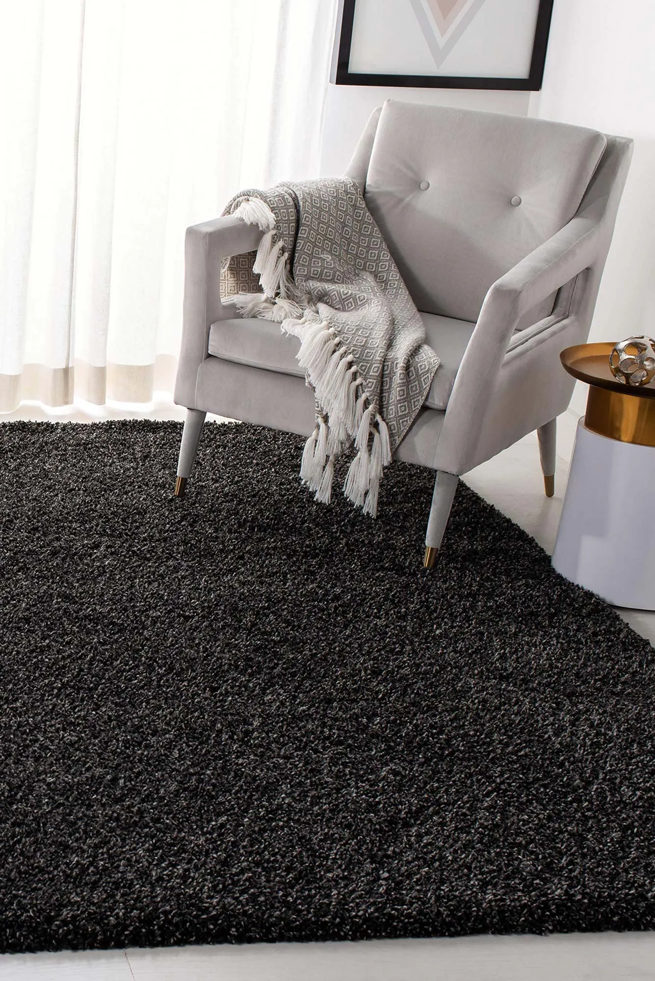 Natura Plain Charcoal Shaggy Rug(Size 170 x 120cm)