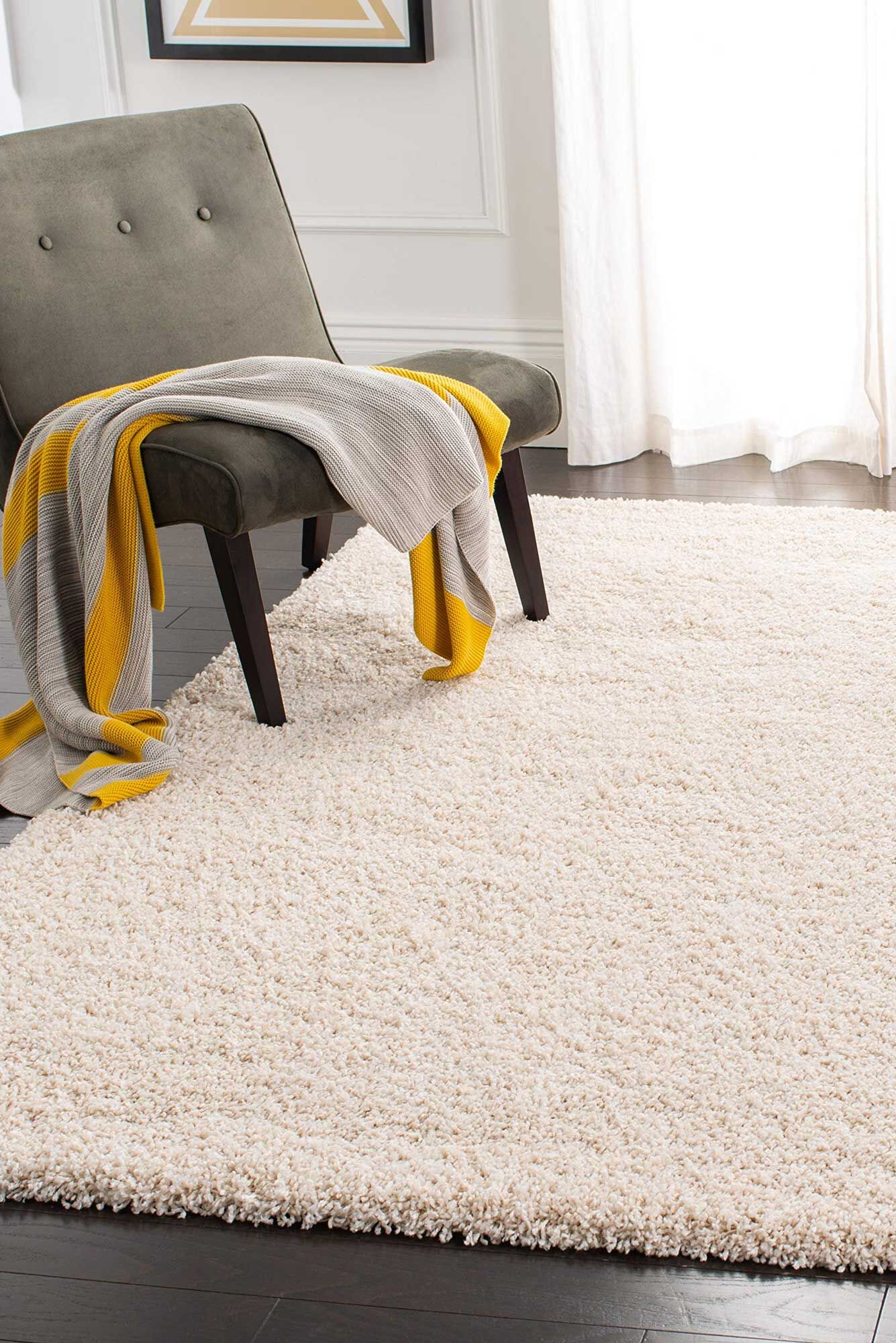 Large View Natura Plain Ivory Shaggy Rug(Size 170 x 120cm)