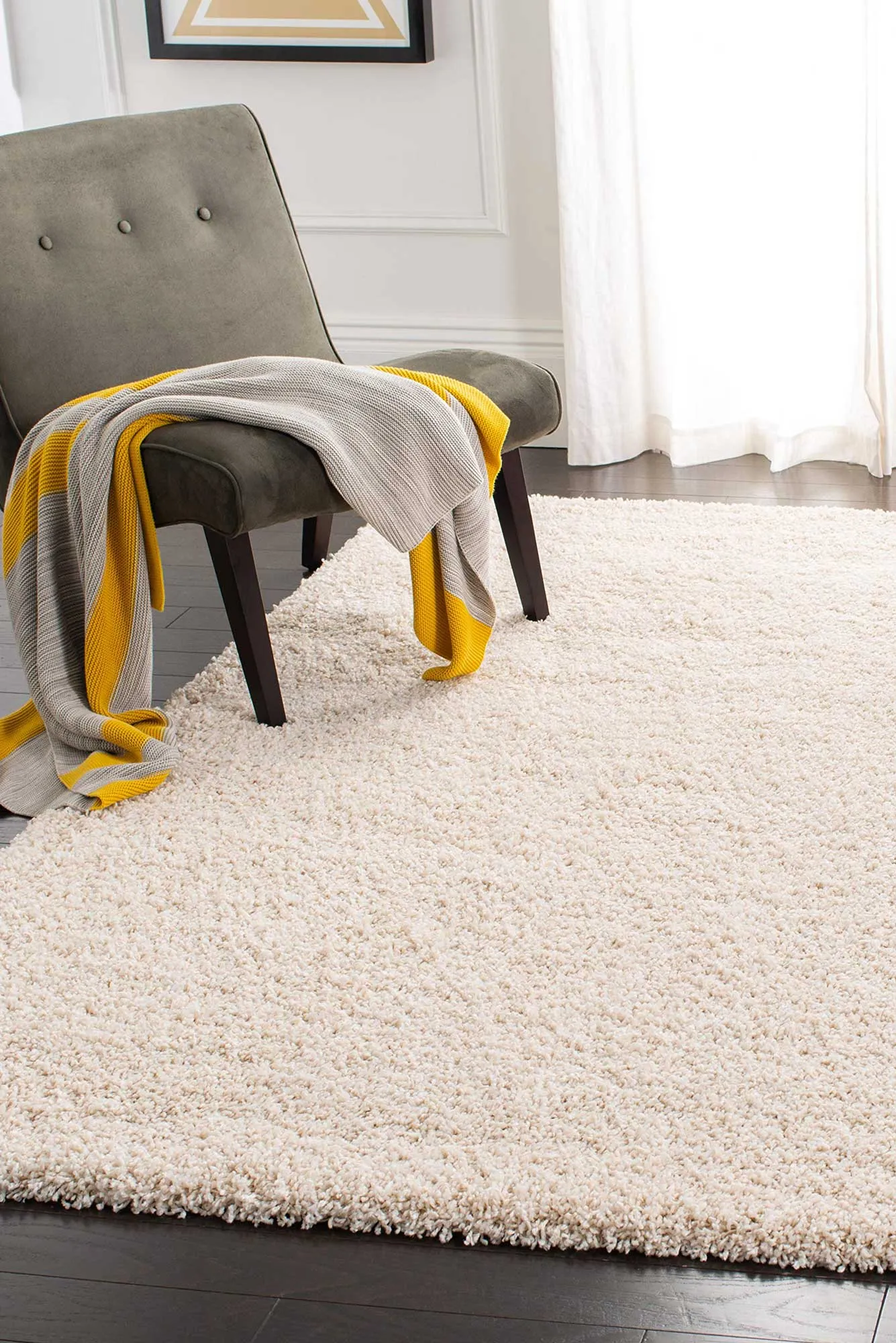 Natura Plain Ivory Shaggy Rug(Size 170 x 120cm)
