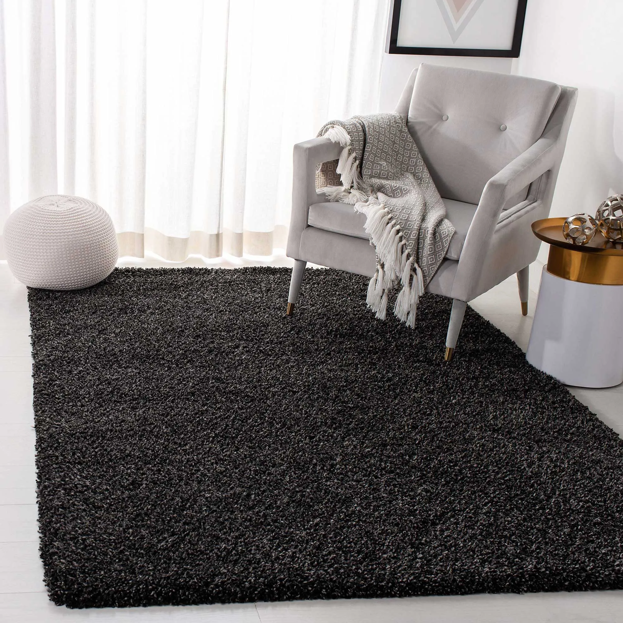 Natura Plain Charcoal Shaggy Rug