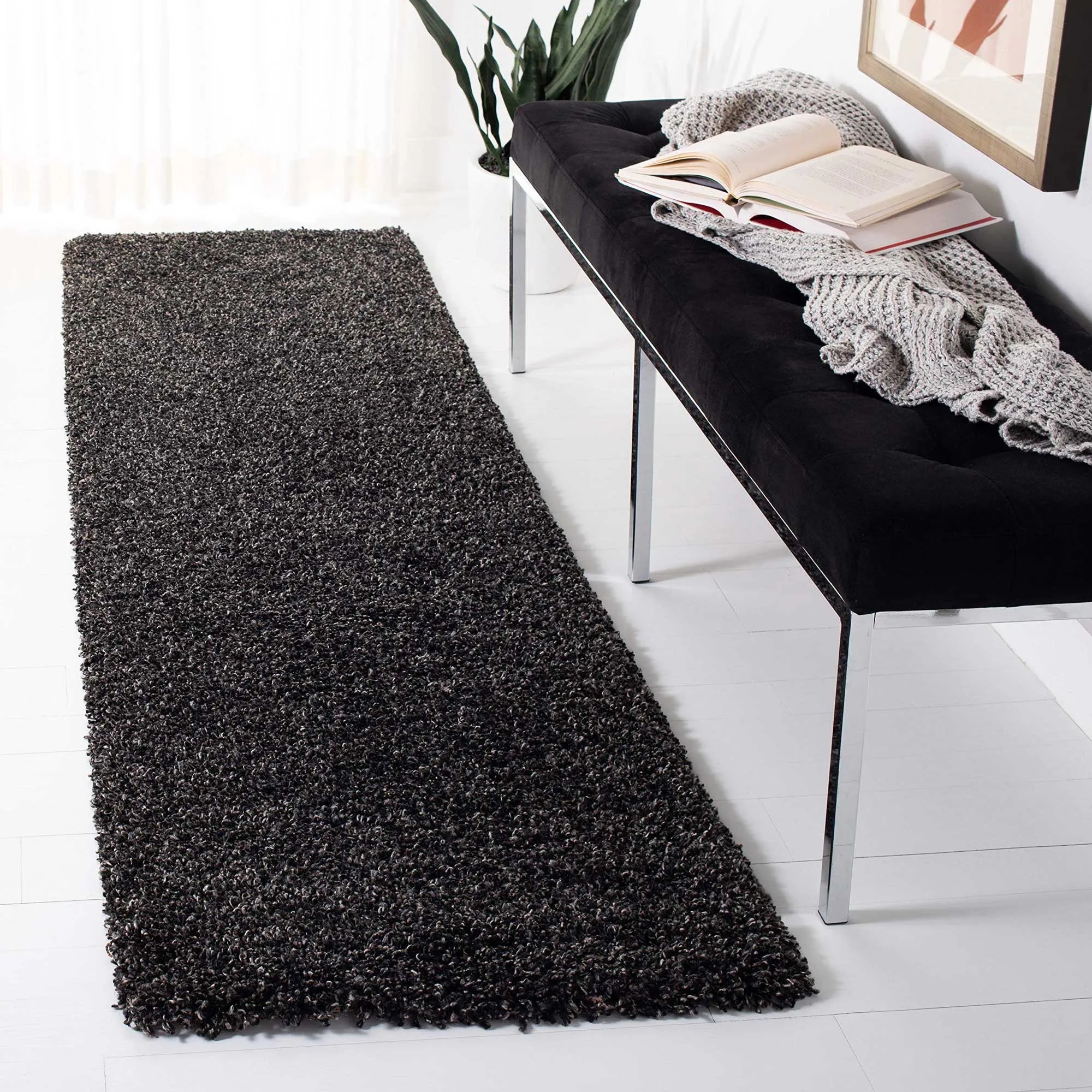 Natura Plain Charcoal Shaggy Rug