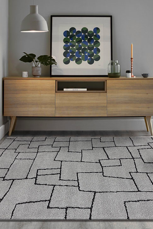 Large View Oda Grey Modern Geometric Rug(Size 170 x 120cm)