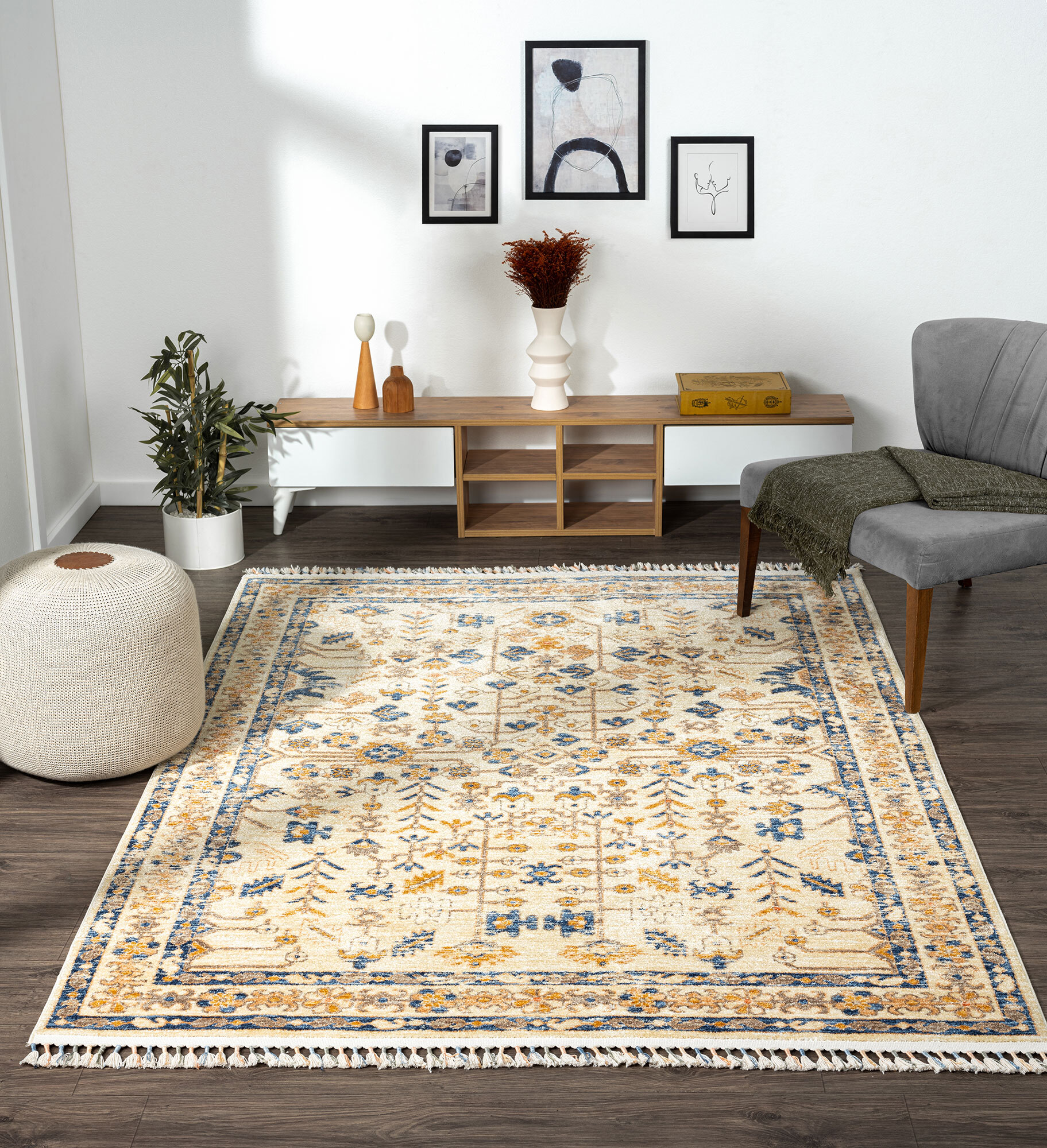 Large View Opal Traditional Floral Border Rug