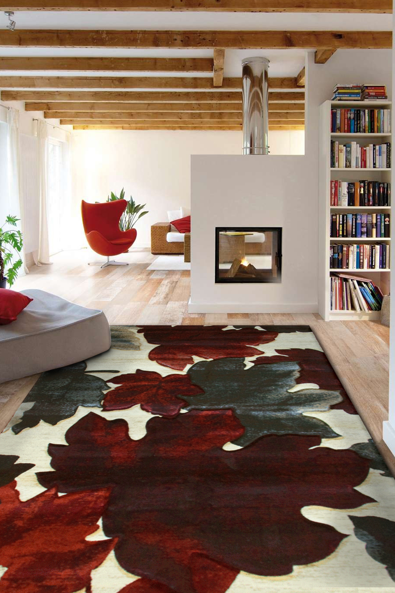 Large View Panama Carved Leaf Pattern Rug(Size 180 x 120cm)