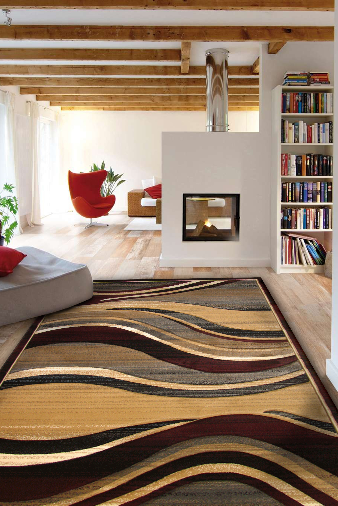 Large View Panama Brown Carved Wavy Rug(Size 230 x 160cm)