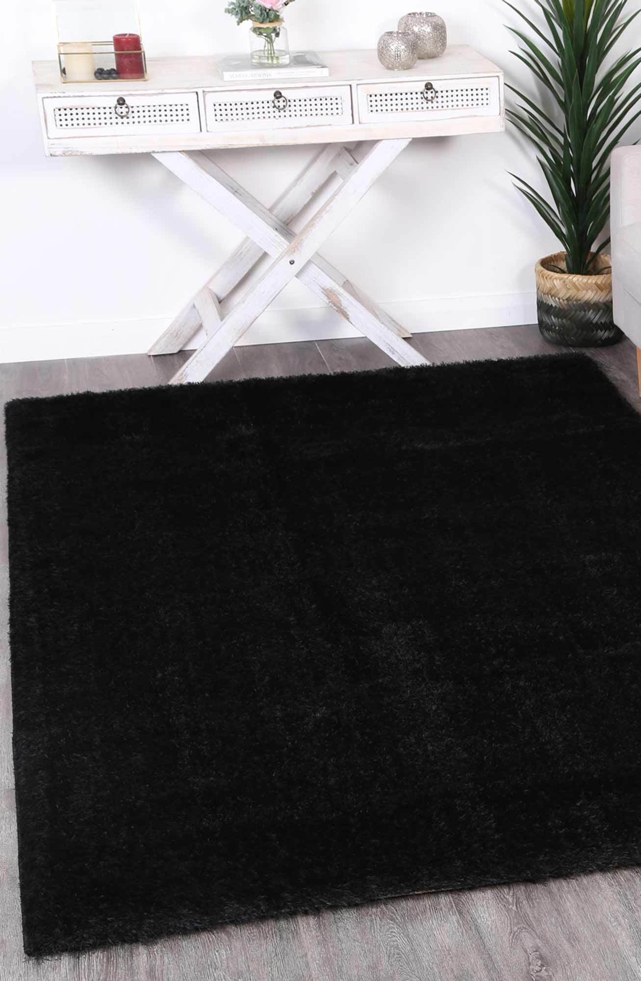 Palace Plain Black Shaggy Rug(Size 170 x 120cm)