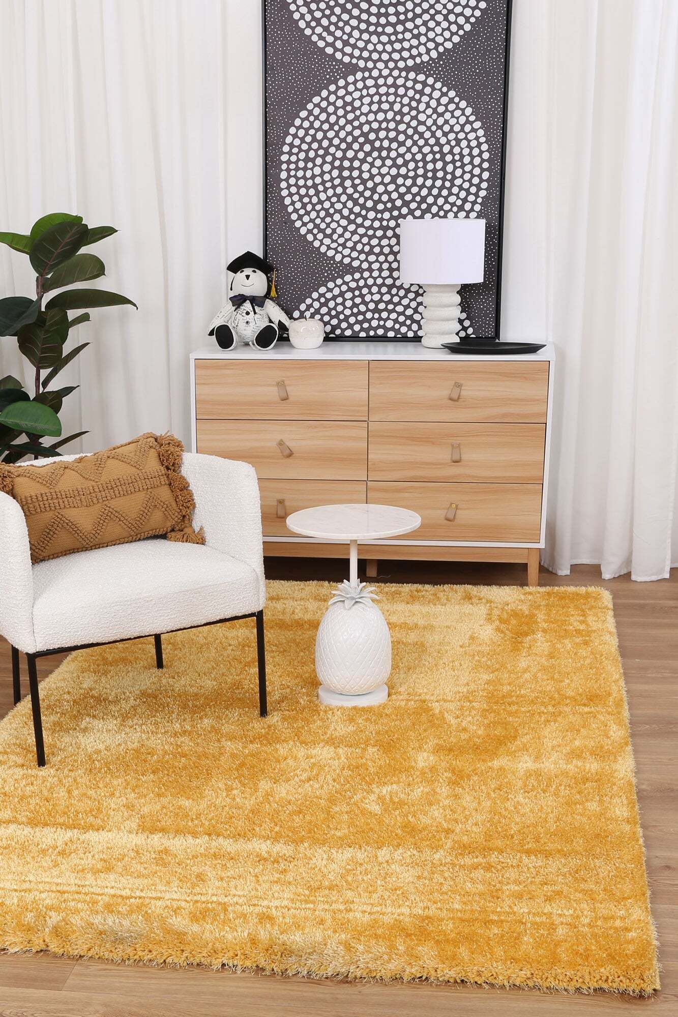 Large View Palace Plain Yellow Shaggy Rug(Size 170 x 120cm)