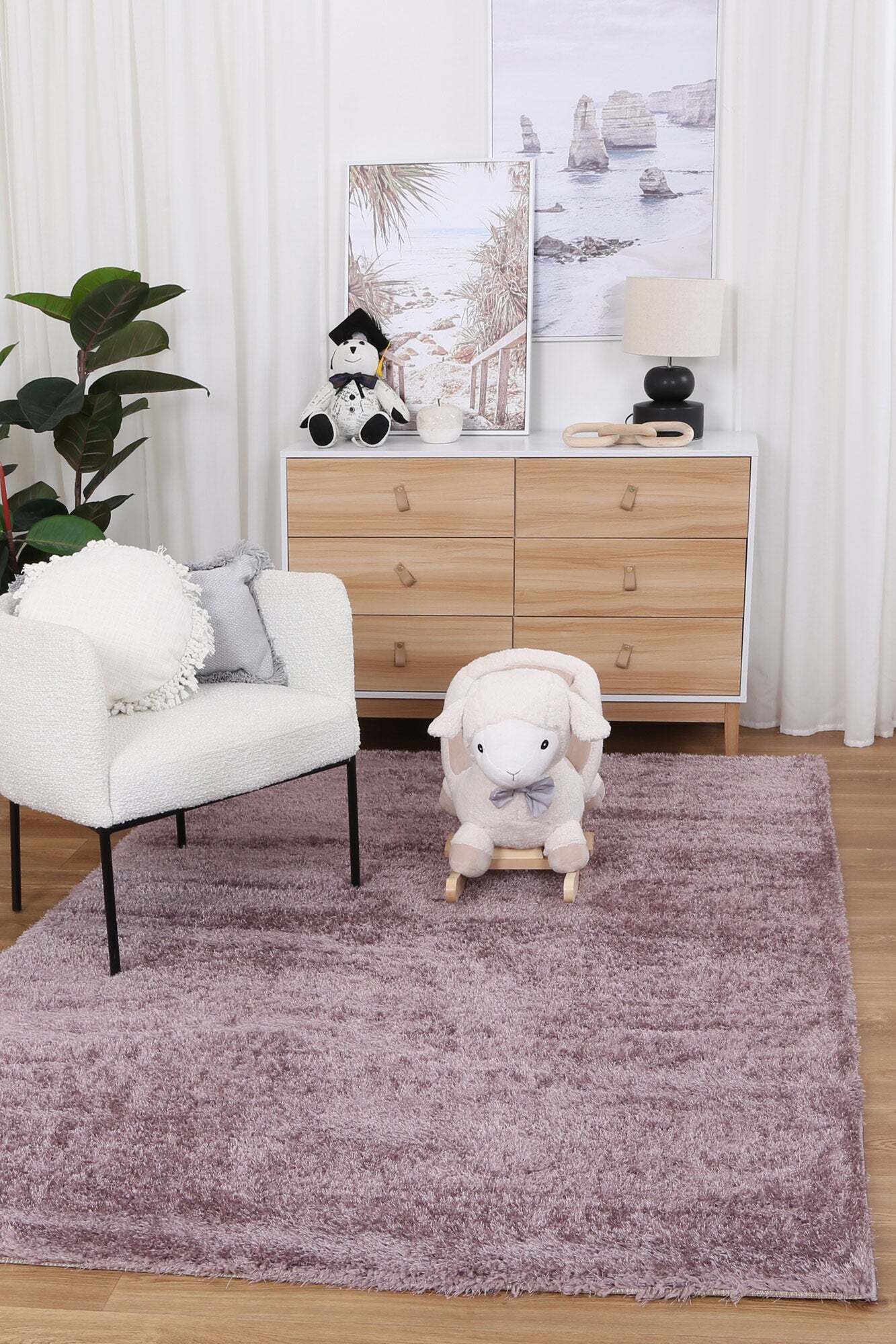 Large View Palace Plain Purple Shaggy Rug(Size 170 x 120cm)