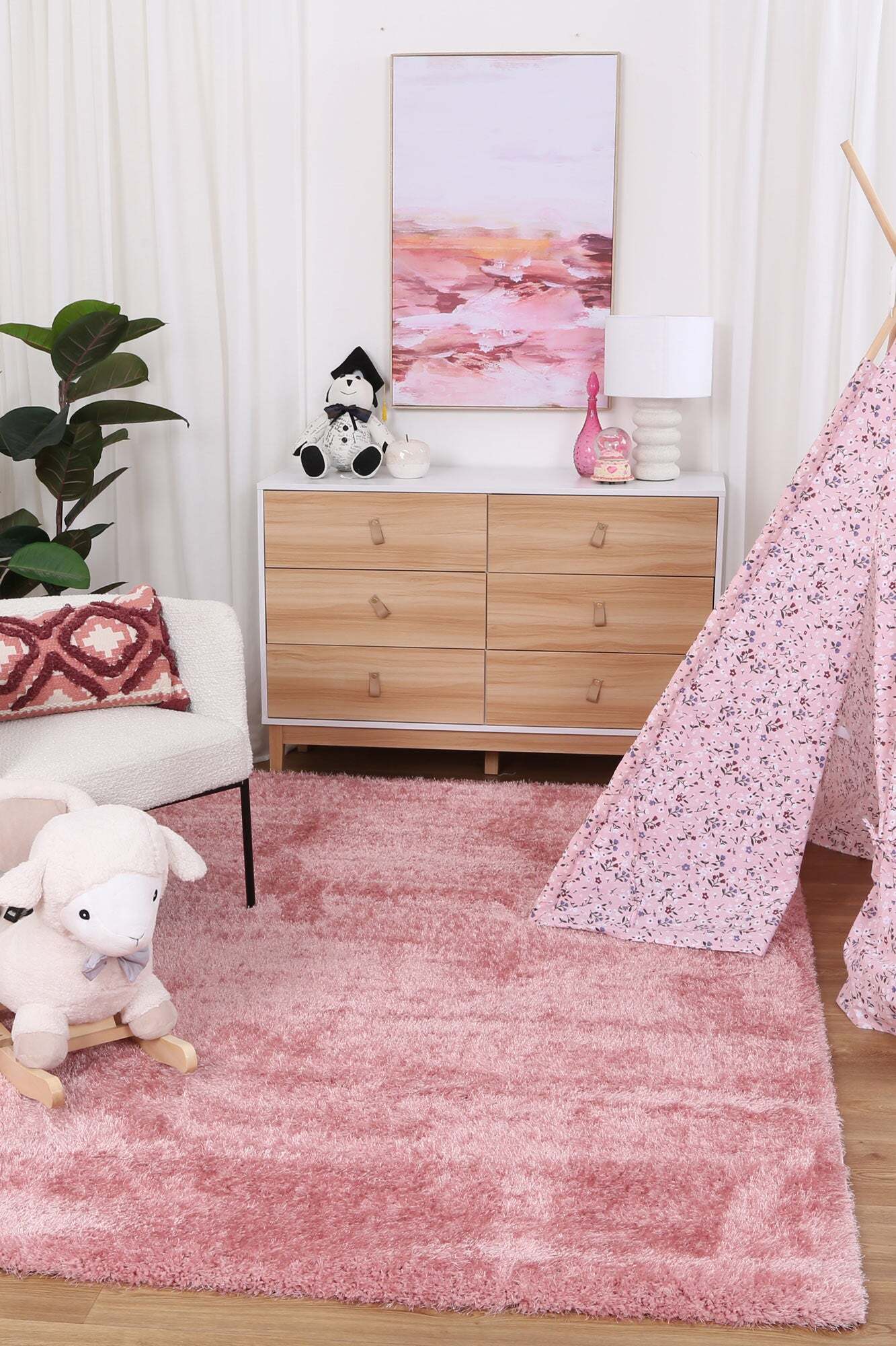 Large View Palace Thick Plain Pink Shaggy Rug(Size 170 x 120cm)