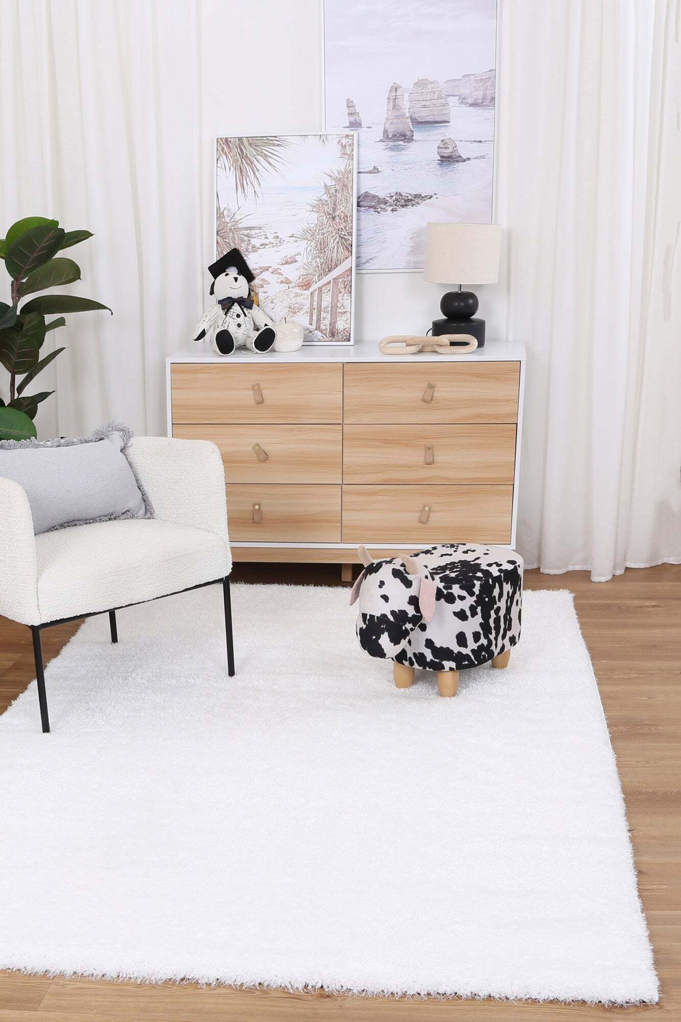 Large View Palace Plain White Shaggy Rug(Size 170 x 120cm)