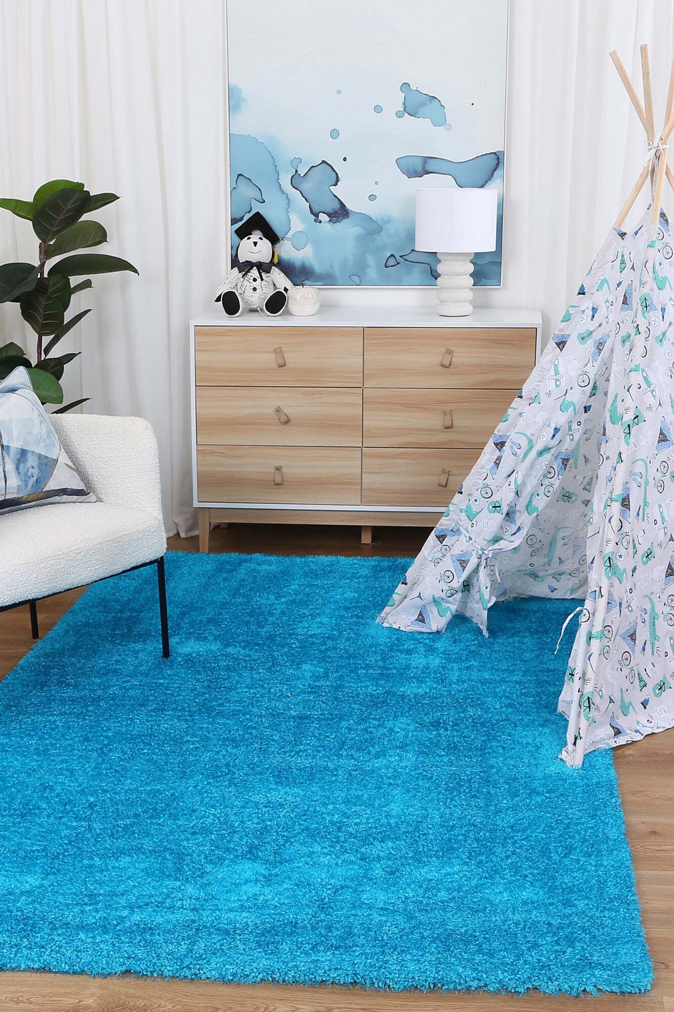 Palace Plain Teal Shaggy Rug(Size 290 x 200cm)