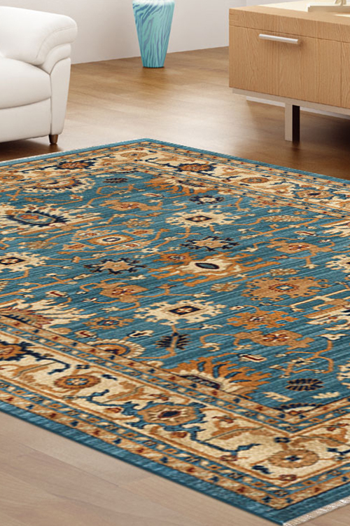 Parker Blue Traditional Floral Rug(Size 180 x 120cm)