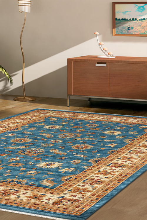 Large View Parker Blue Oriental Fringed Rug(Size 180 x 120cm)