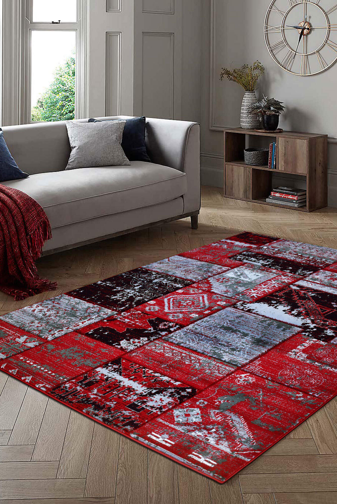 Paris Carved Red Patchwork Rug(Size 180 x 120cm)