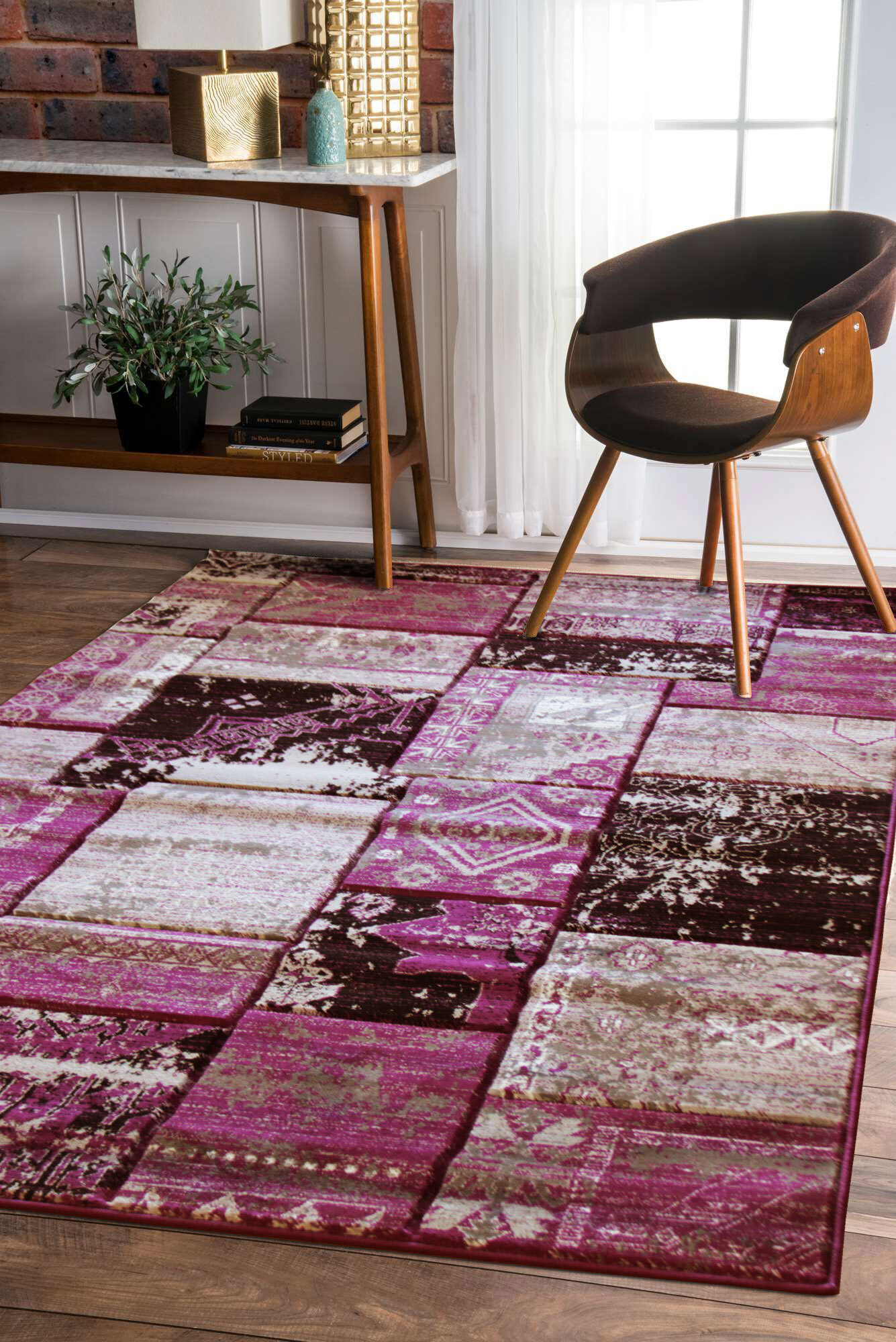 Large View Paris Carved Lilac Patchwork Rug(Size 400 x 70cm) RUNNER