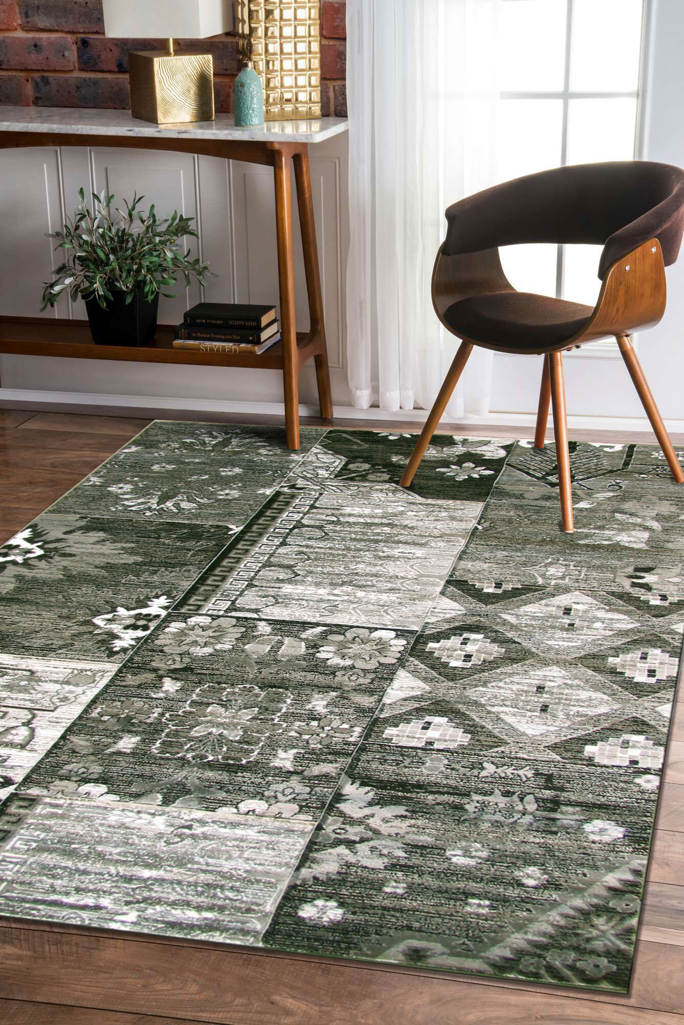 Paris Carved Grey Patchwork Rug(Size 180 x 120cm)