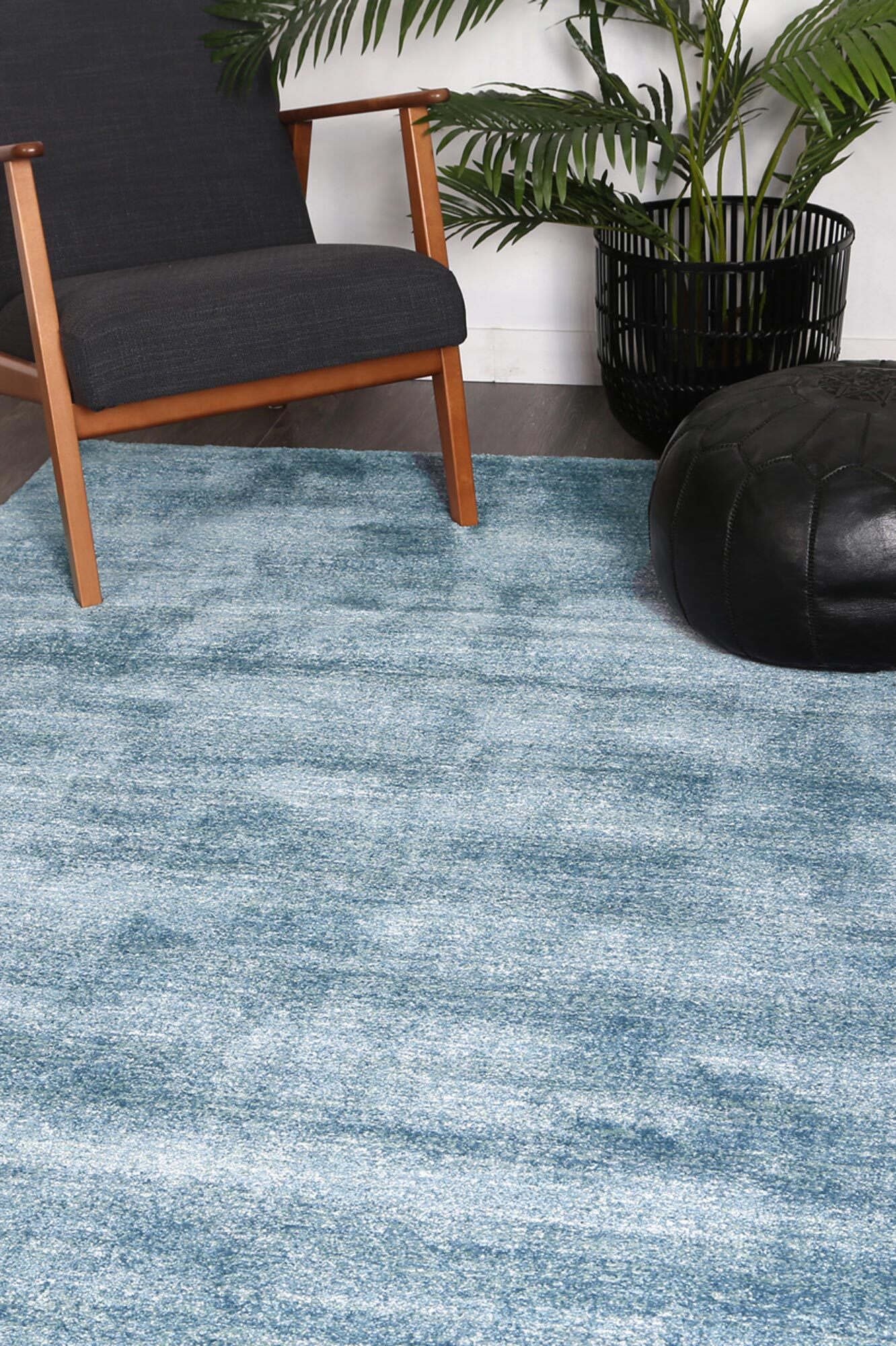 Large View Pave Plain Modern Blue Rug(Size 170 x 120cm)