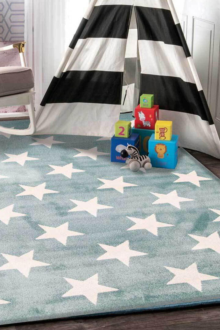 Petite Aqua Modern Star Kids Rug(Size 170 x 120cm)