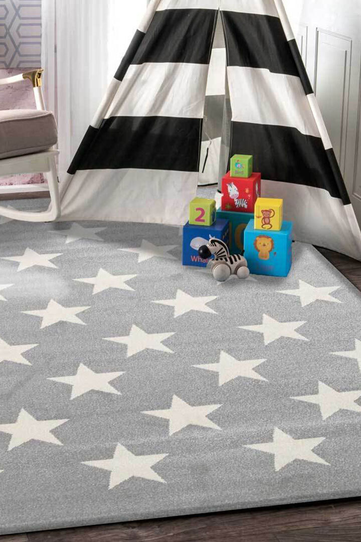 Petite Modern Grey Kids Star Rug(Size 170 x 120cm)