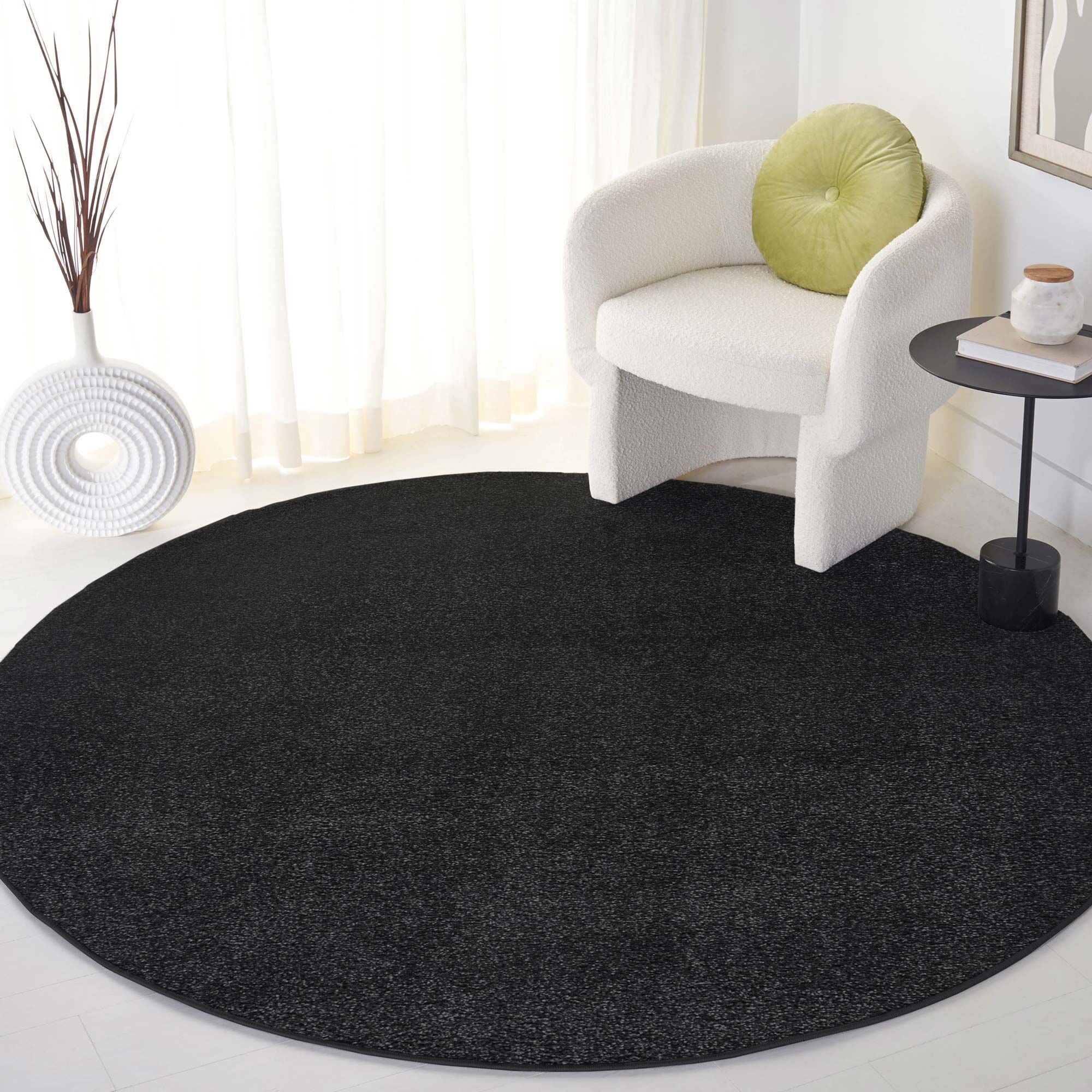 Large View Plush Plain Black Rug