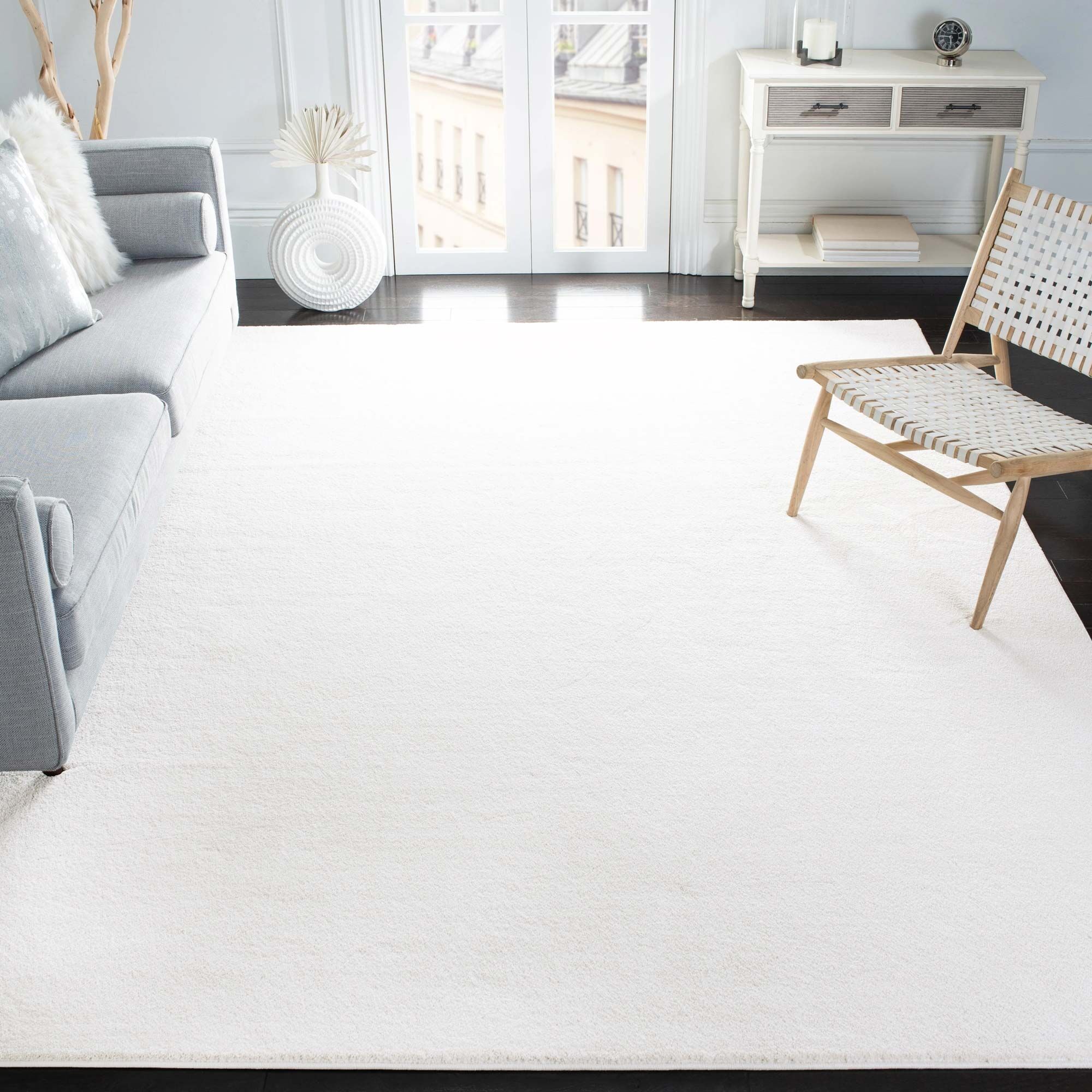 Large View Plush Plain White Rug