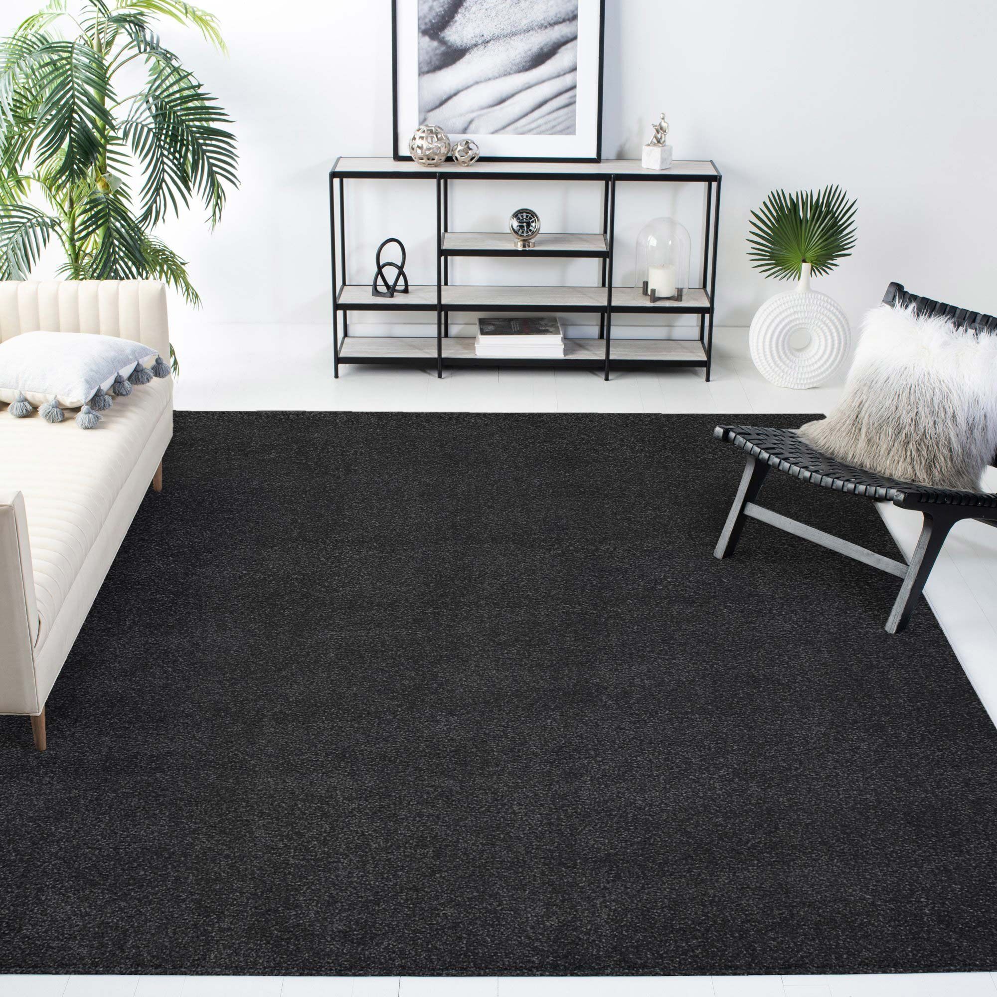 Large View Plush Plain Black Rug