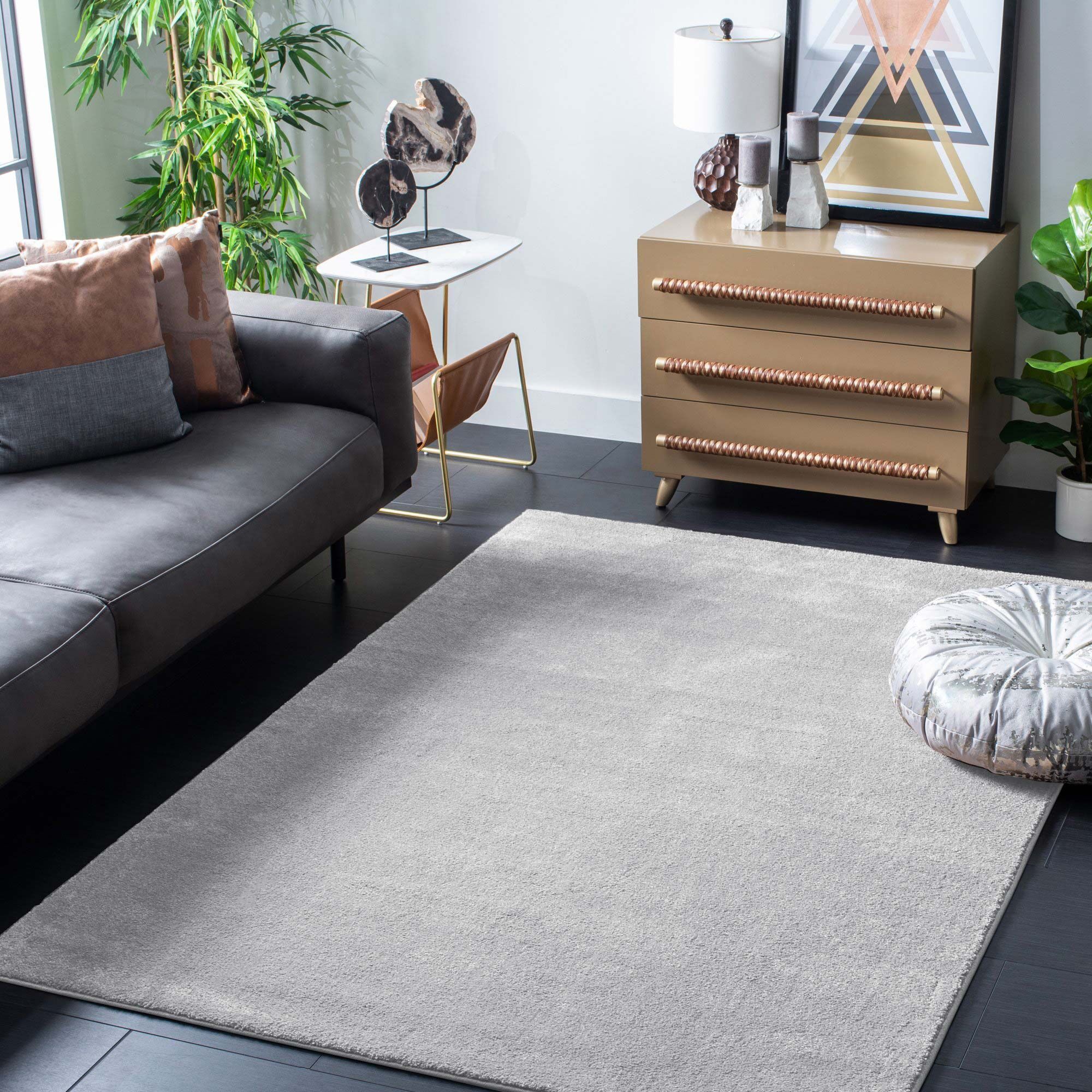 Large View Plush Plain Grey Rug
