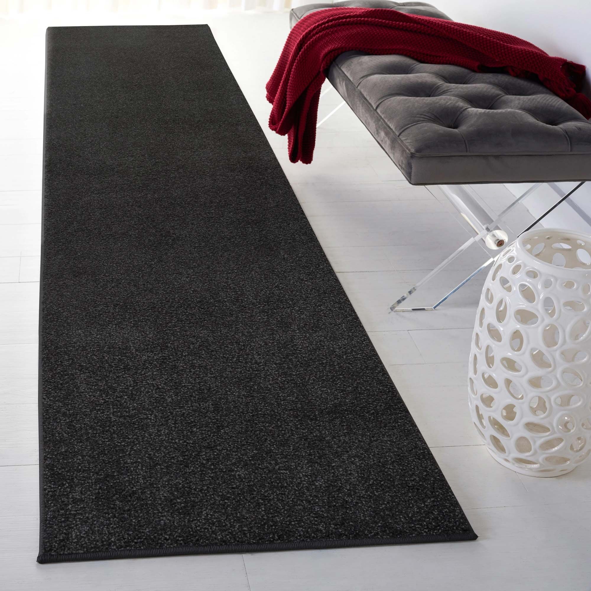 Large View Plush Plain Black Rug