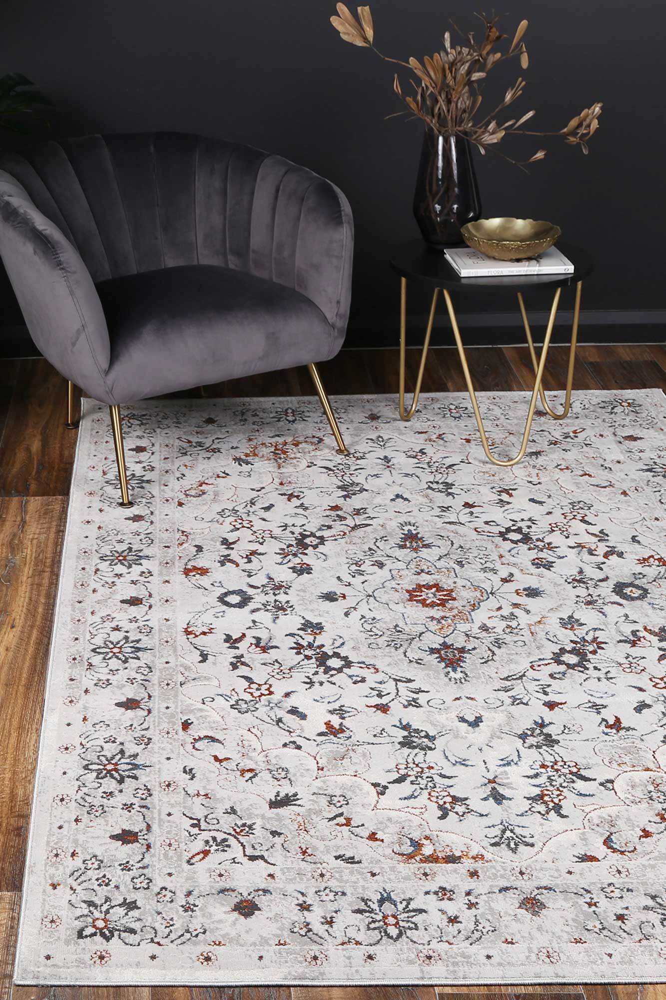 Poe Grey Traditional Floral Rug(Size 230 x 160cm)