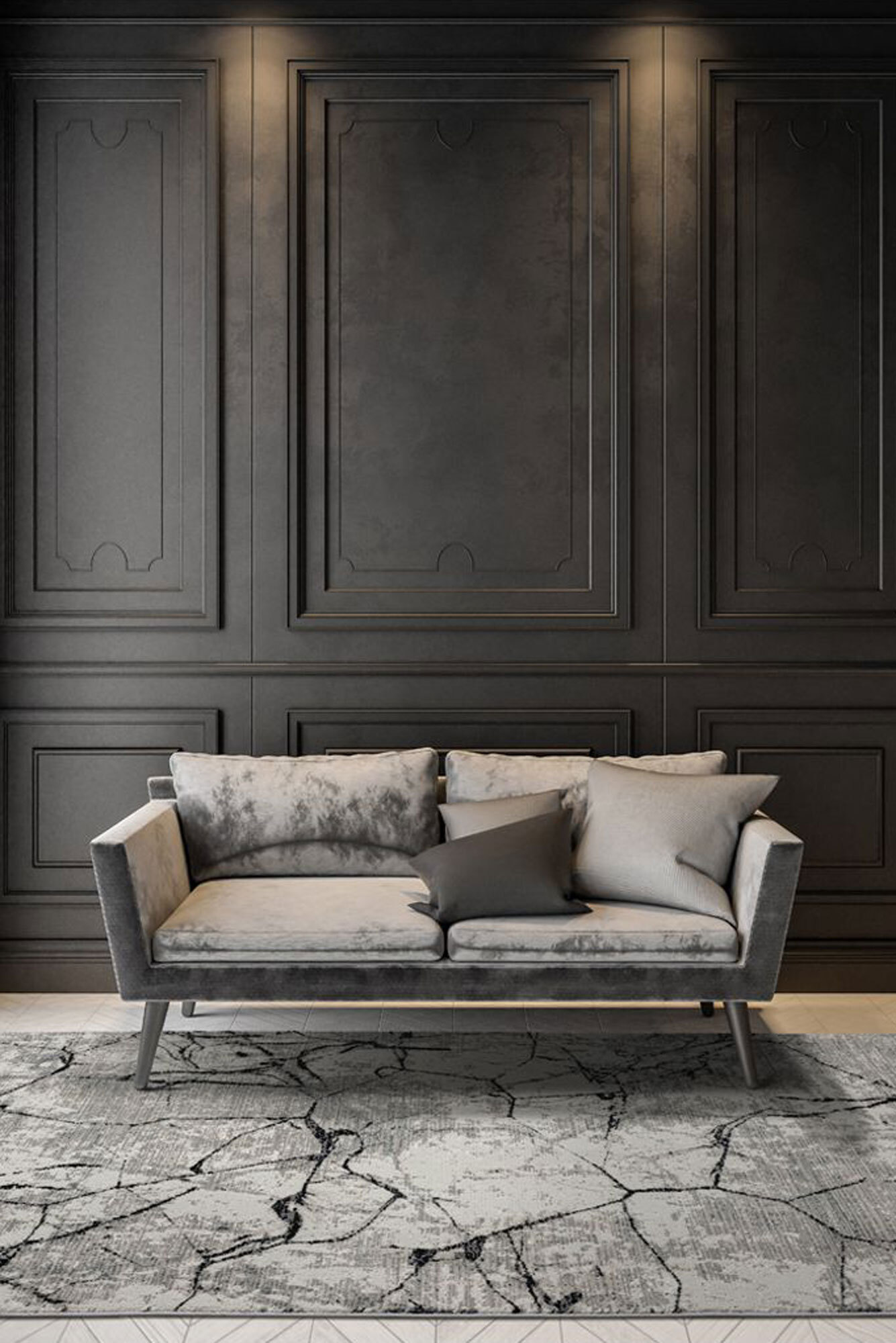 Large View Petra Fringed Marble Pattern Rug(Size 150 x 80cm)